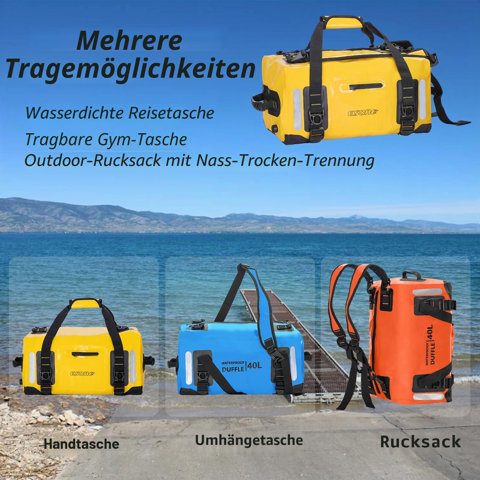 ESONE Dry Bags Wasserdichter Rucksack für Männer Frauen Dry Bags zum Kajakfahren für Reisen Dry Bag Rucksack Wasserdichter Seesack