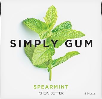 SIMPLY Gum Spearmint, Plastic-Free Natural Chewing Gum, Pack of One 15 Pieces Total | Vegan, Kosher, Non GMO, Aspartame Free and Sorbitol Free