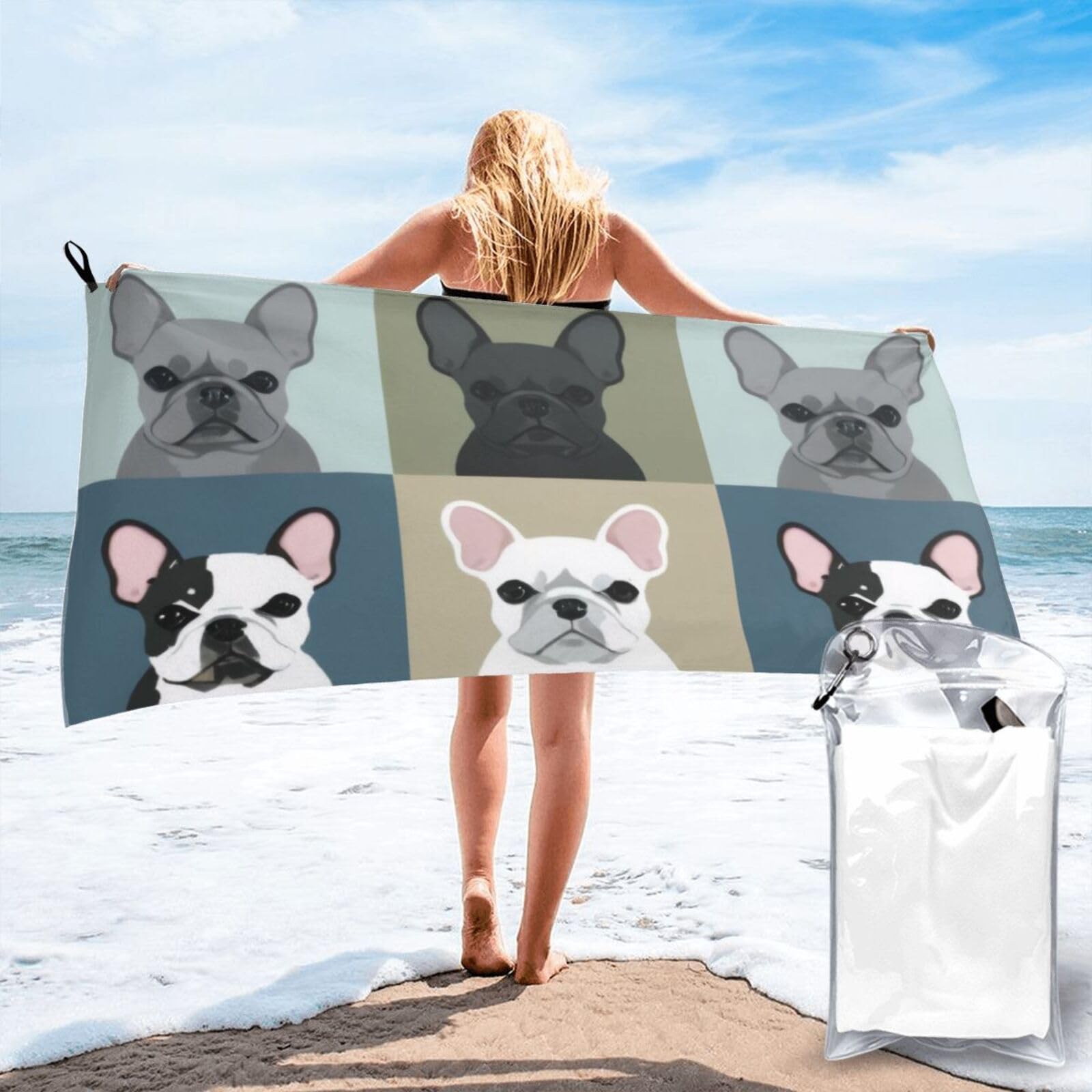 OKMIJNUHBY Quick Dry Towel, Quick Dry Towels For Adults Microfibre Printed With Carry Bag & Carabiner Lightweight Absorbent Towel For Gym Travel Beach Camping Hiking