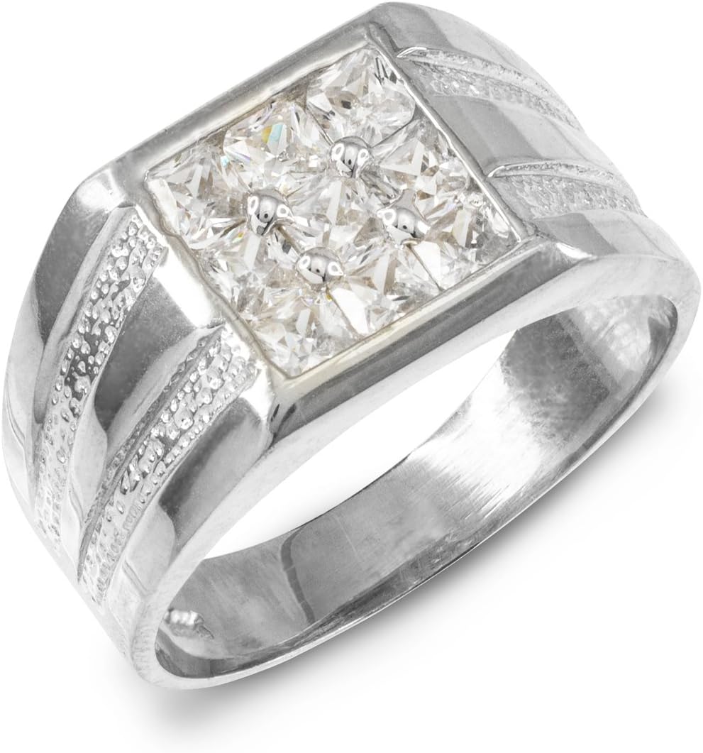 Men's 925 Sterling Silver Perfect Square Top Invisible Set CZ Ring