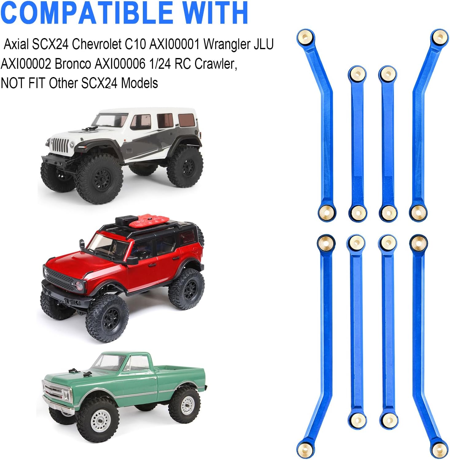 Hobbypark High Clearance Links Set Upgrades for Axial SCX24 C10 AXI00001 Wrangler JLU AXI00002 Bronco AXI00006 1/24 RC Crawler Car (Blue)