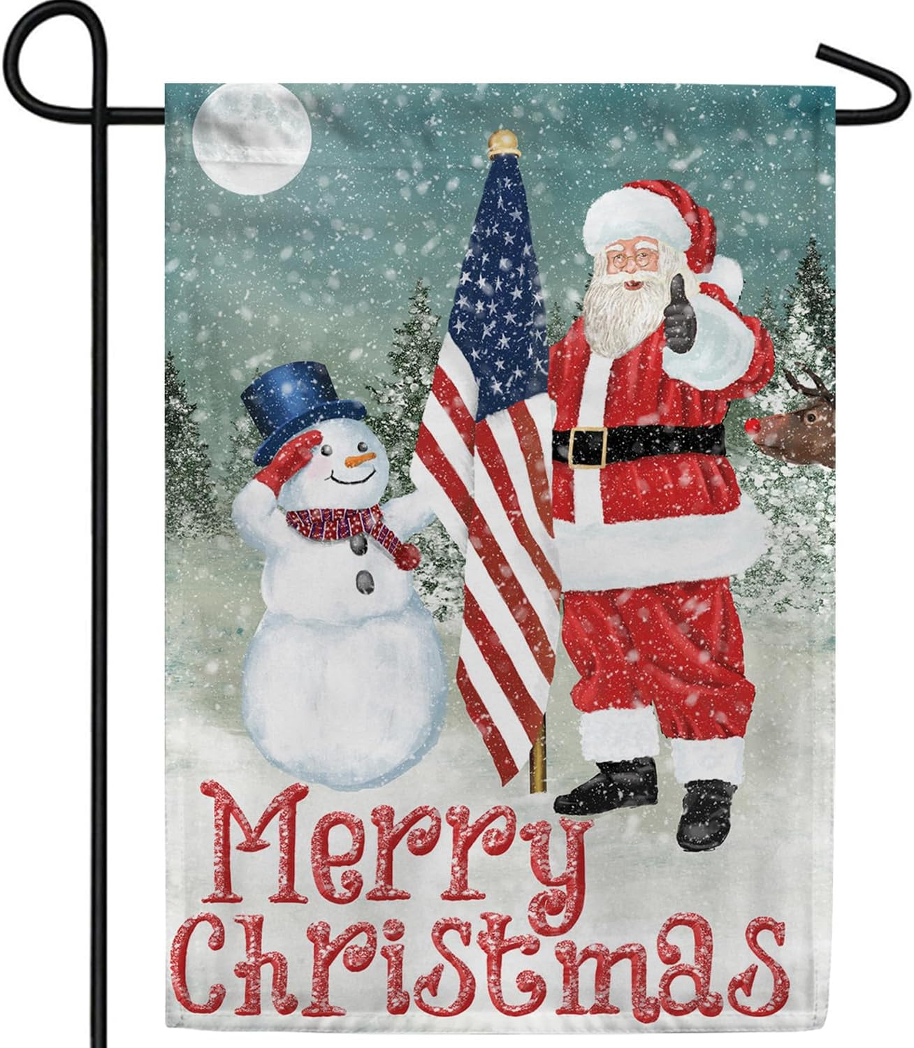 America Forever Merry Christmas Patriotic Garden Flag, 12.5 x 18 inch Double Sided, Santa Snowman American Banner, USA Holiday Winter Outdoor Decor, Xmas Yard