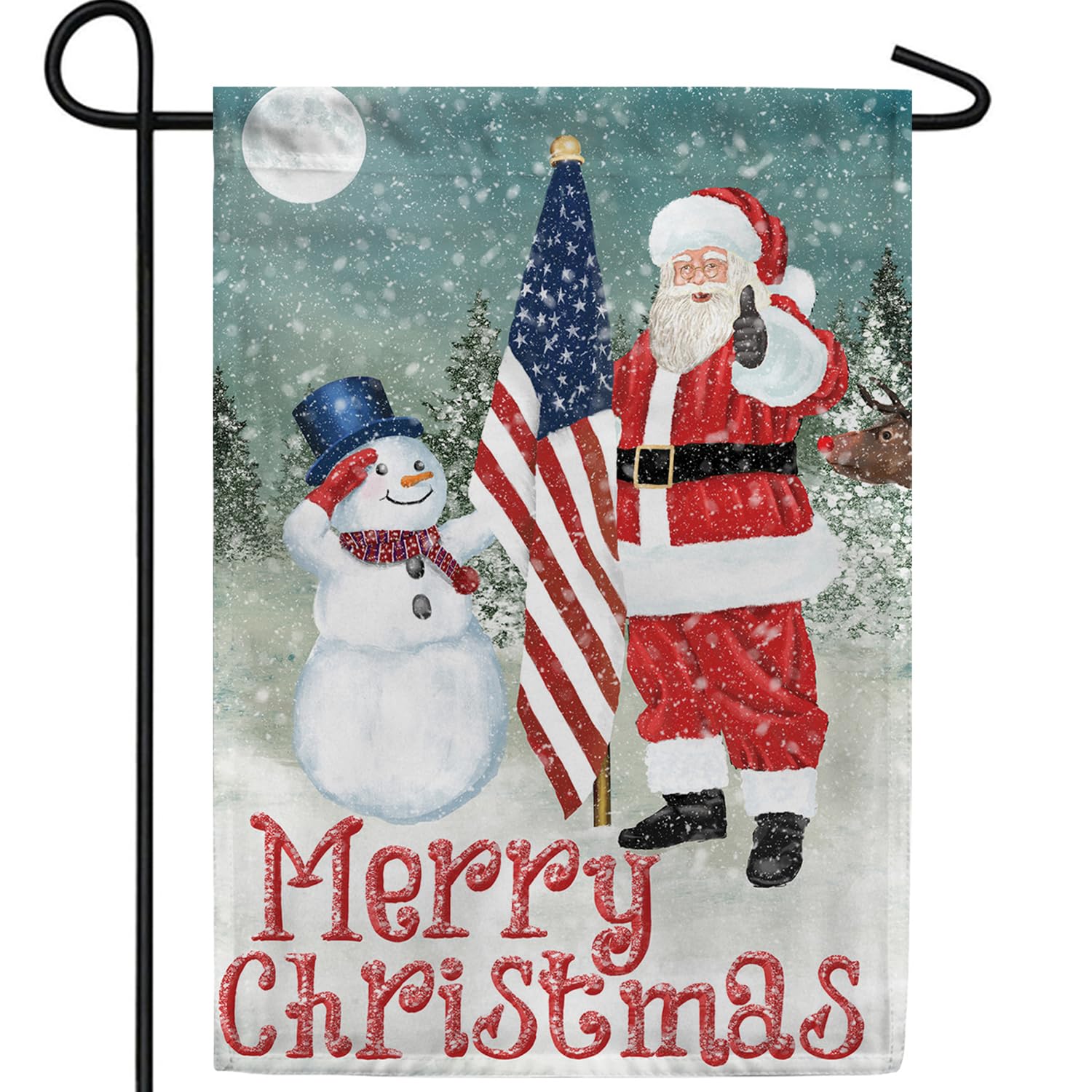 America Forever Flags Dwustronna flaga ogrodowa - Merry Christmas USA - 31,8 cm x 45 cm, patriotyczny bałwan i Święty Mikołaj Boże Narodzenie dekoracja świąteczna, zewnętrzna zimowa dekoracyjna