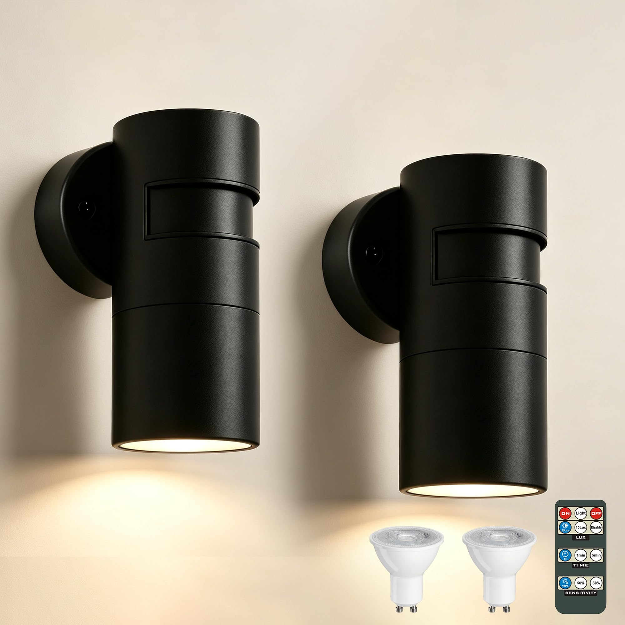 JNR Lampe Exterieur Detecteur de Mouvement Réglable, Noir 2 Pack