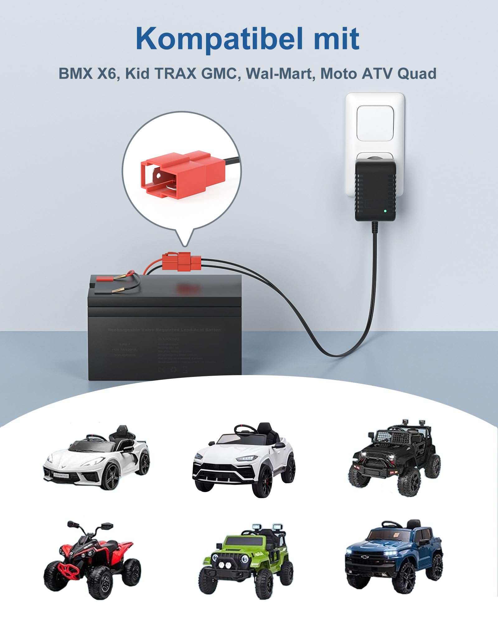 Cargador de batería de 12 V para niños, compatible con BMX X6, Kid TRAX GMC, Wal-Mart, Moto ATV Quad