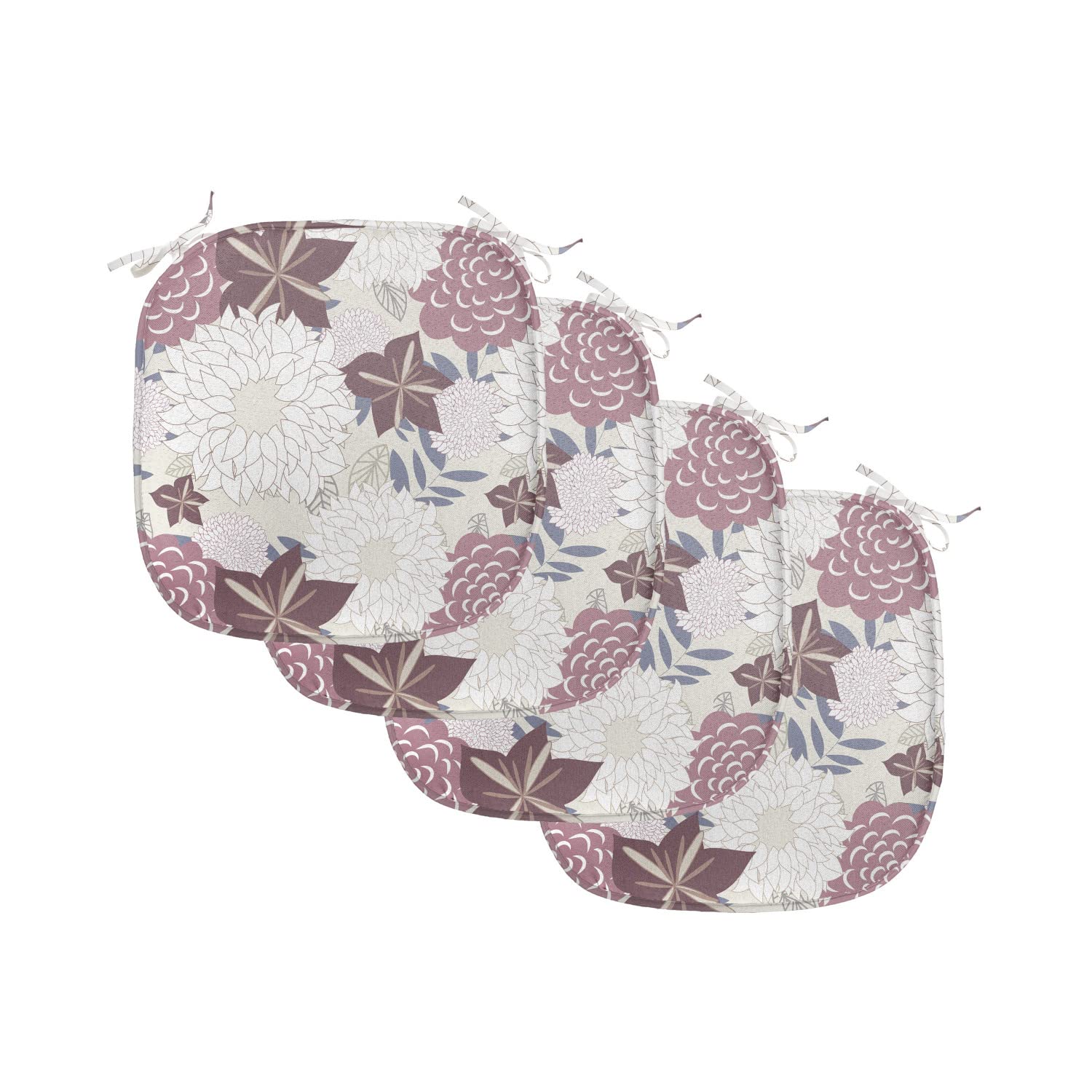 Lunarable Flower Chair Seating Cushion Set of 4, Pink Toned Florals Abstract Blossoms Blooms Vintage Art, Anti-Slip Seat Padding for Kitchen & Patio, 16"x16", Dried Rose Eggshell