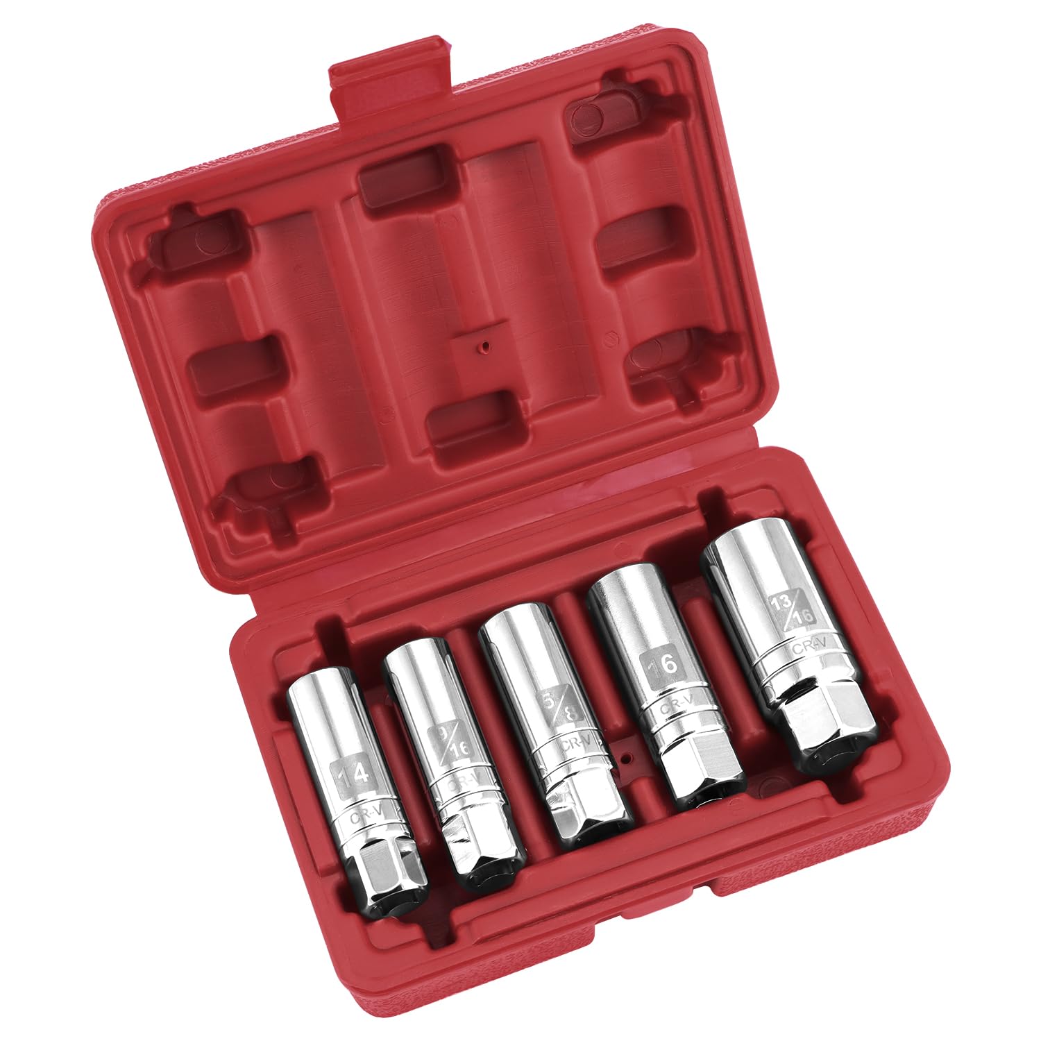 QWORK Professional Magnetic Spark Plug Socket Set, 5-Piece (5/8'', 9/16'', 13/16'', 14mm, 16mm), 3/8-Inch Drive