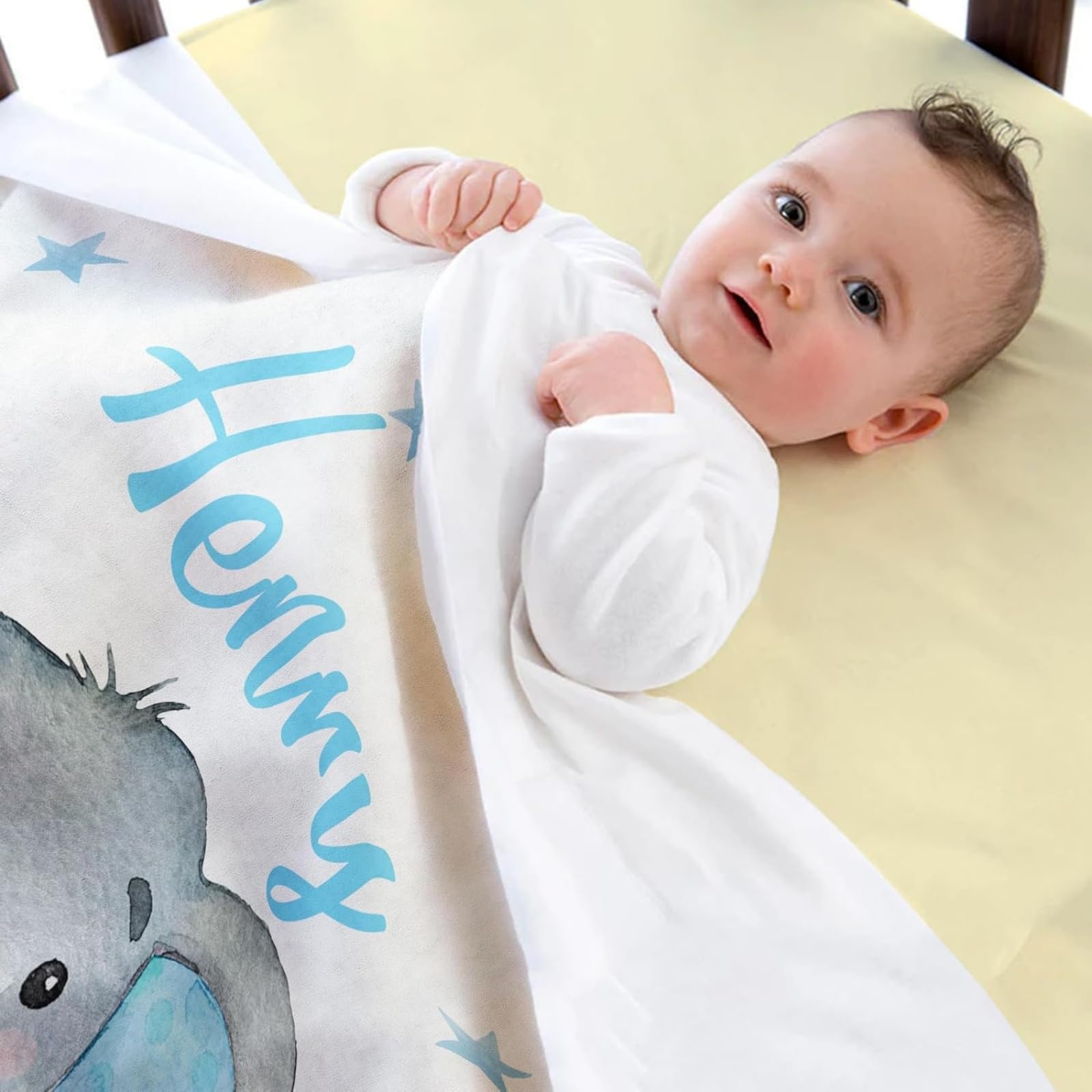 Babydecke mit Namen Personalisiert,Flauschige Warme Kuscheldecke mit Namen und Geburtsdatum Elefant,Geschenk Baby Taufe Geburt Mädchen Junge für Kinderdecke Namensdecke Krabbeldecke