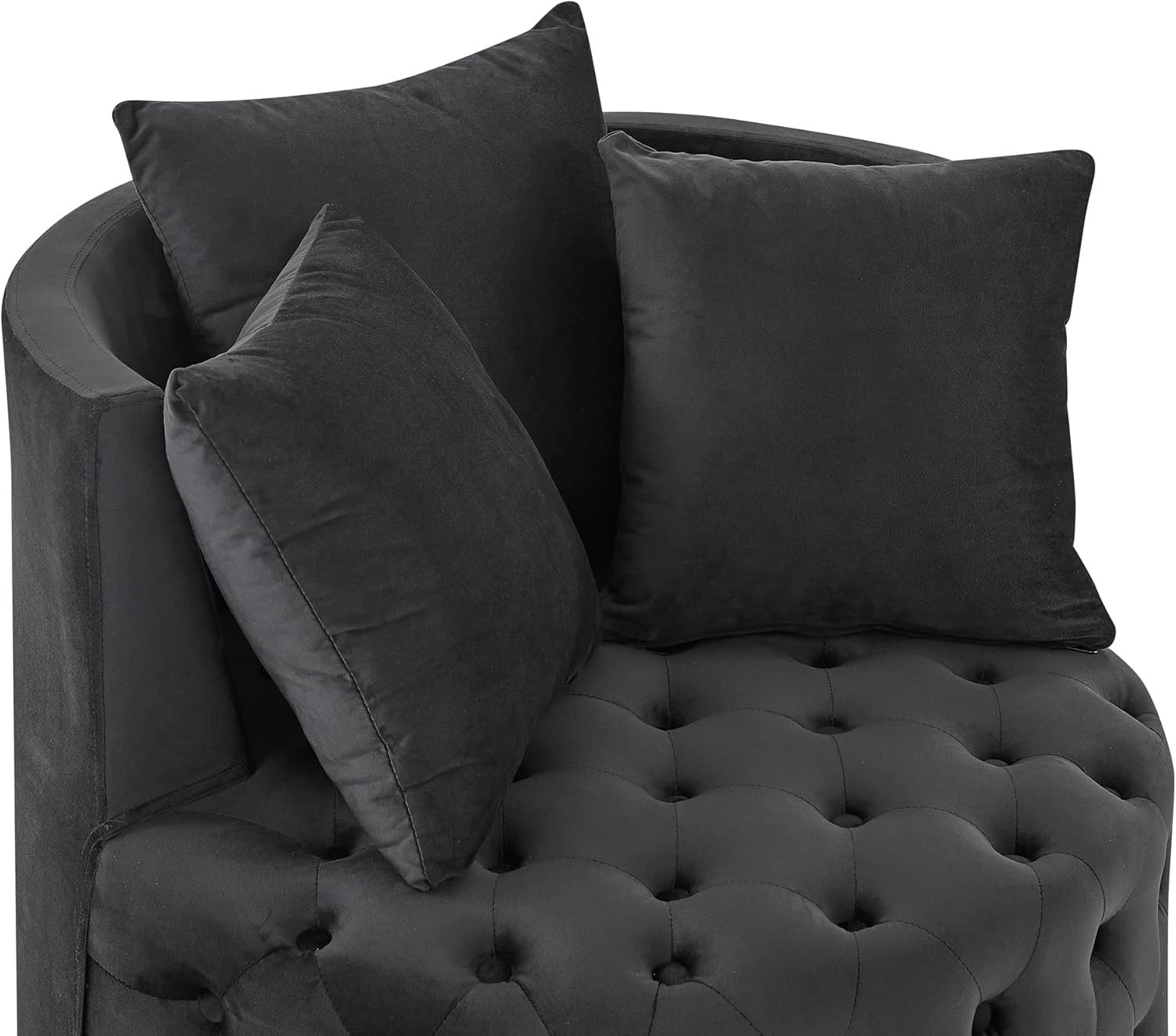 Velvet Upholstered Living Room Swivel Chair with Button Tufted Design and Movable Wheels,Home Office Rotary Sofa Chairs w/ 3 Pillows,for Bedroom,Apartment,Black