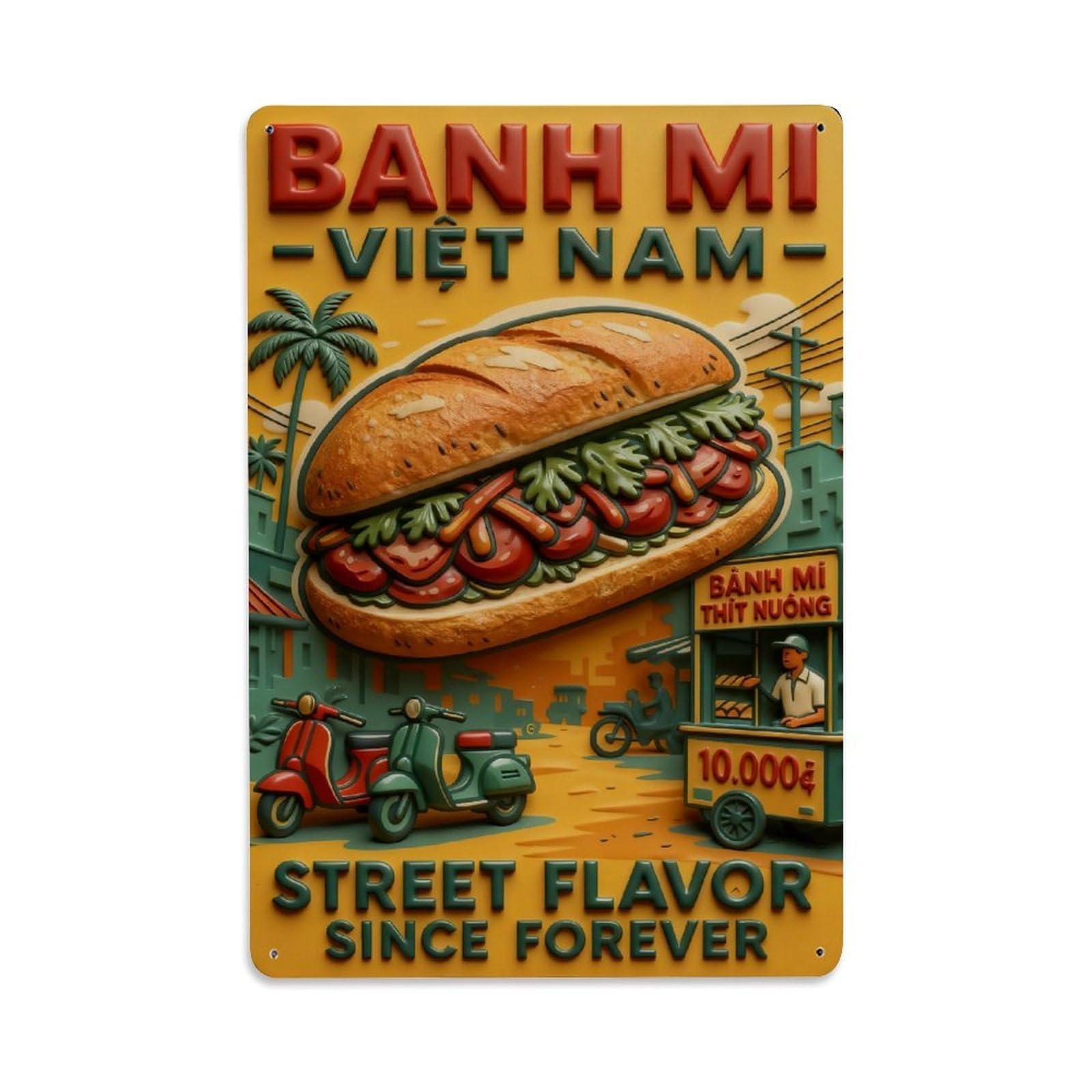 Banh Mi Vietnam Street Flavor Since Forever Vintage Metal Tin Sign Retro Wall Decor, Bar Garage Cafe Kitchen Home Wall Art Poster Decoration 8x12inches