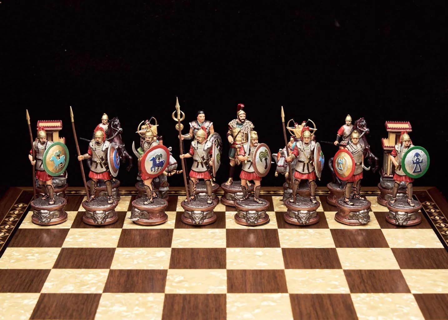 Carthage & Rome Wars Handmade Chess Set – Historical Roman and Carthaginian Figures, Multiple Board Options (Velvet Box, Leather Board Set)