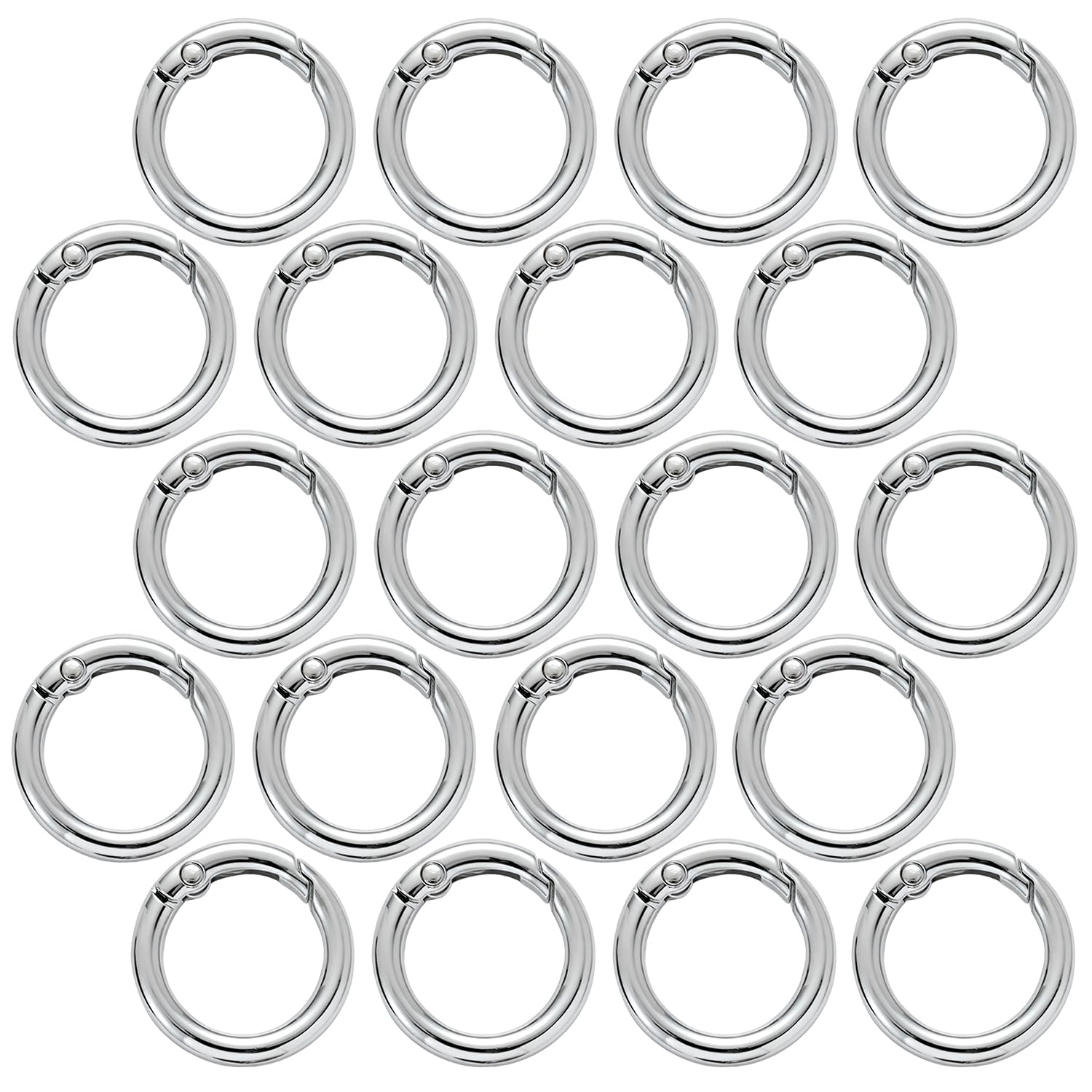 Verazquy 20PCs Metal Spring O Rings - Round Carabiner Keyring Clips, Snap Trigger Buckle Clasps for Keychains, Purses, Handbags, DIY Craft Project.