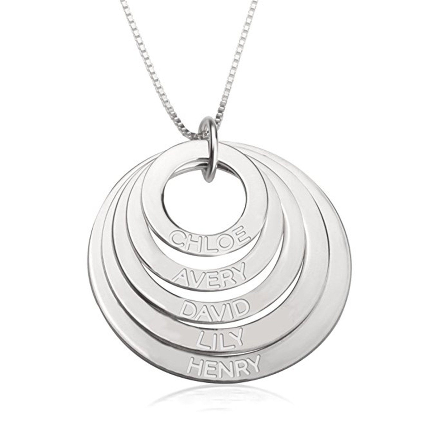 LAOFURussian Ring Necklace Sterling Silver Mother/Grandmother Necklace with Engraved Kids Names 2-5 Discs