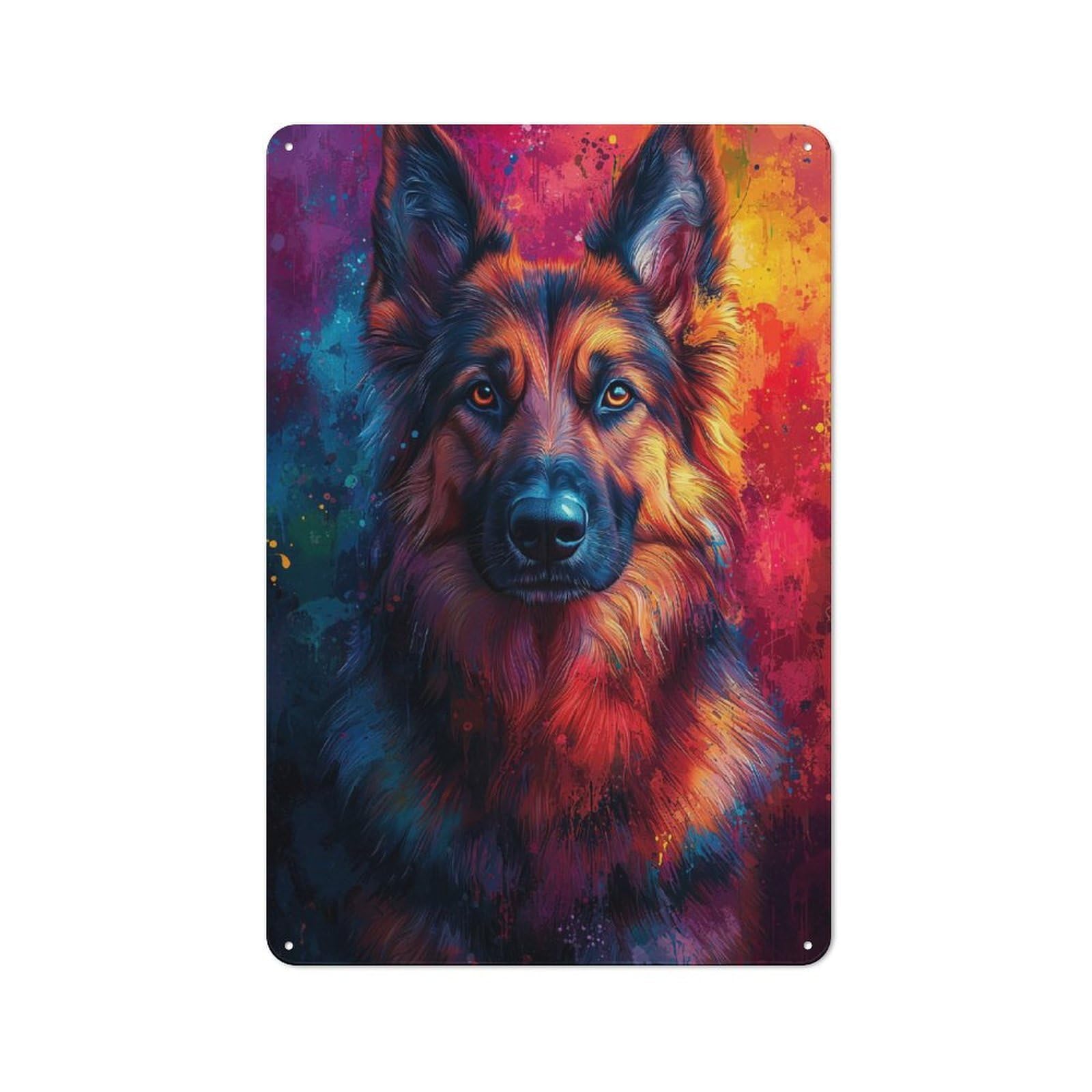 Junmoney German Shepherd Pop Art Portrait Retro Metal Wall Sign 30X20cm For Man Cave Or Games Room, A Housewarming Gift For Games Room Collectors