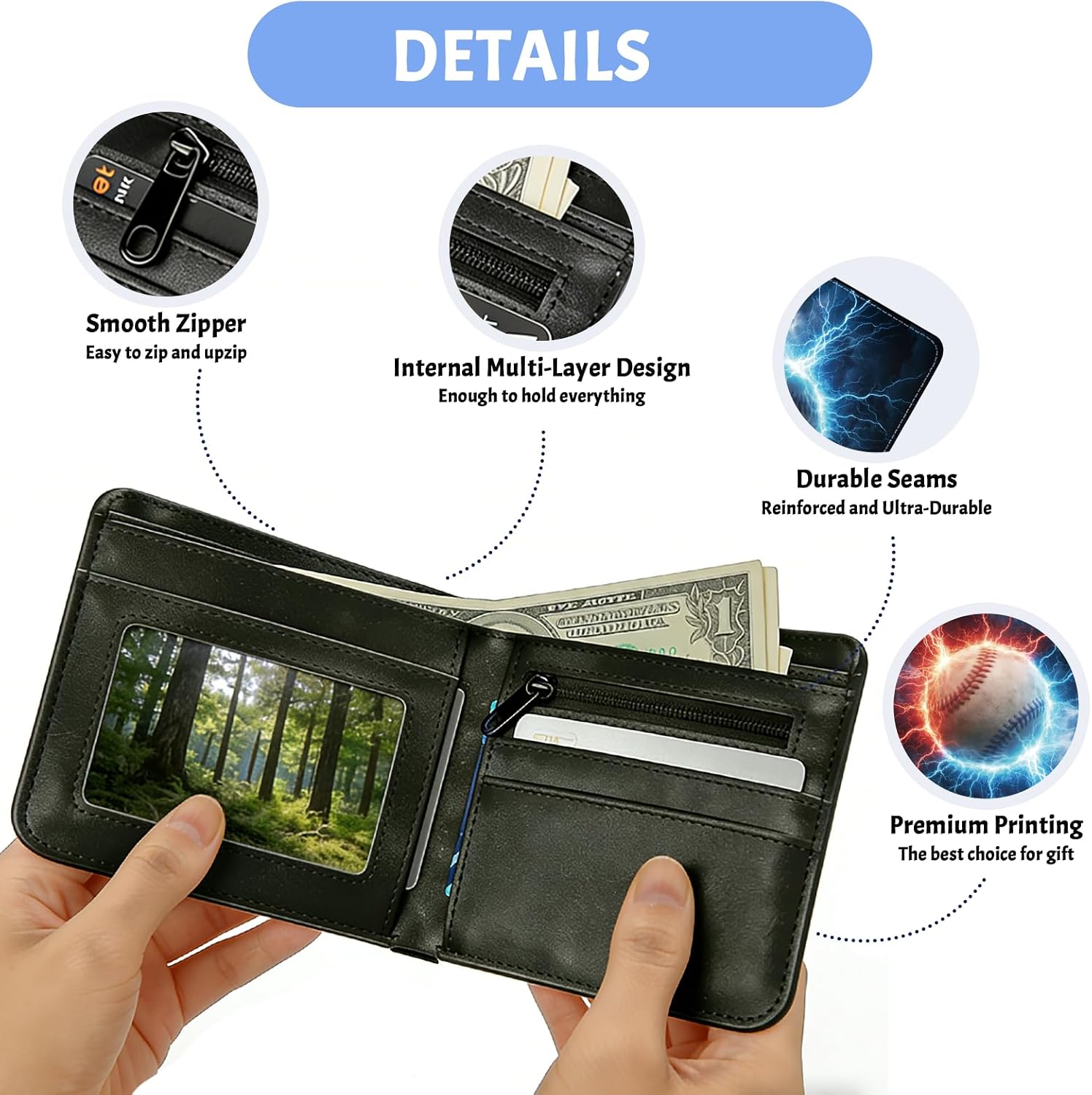Small Wallet Bifold, Baseball Wallet For Men, Aesthetic Baseball Card Holder Purse, Birthday Christmas Graduation Gifts For Mens, Travel Daily Purse