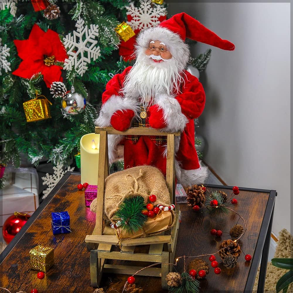 Yatai Christmas Ornaments Christmas Santa Claus holding Wooden Sleigh Figurine Santa Doll Xmas Ornament Standing Table Decoration Christmas Xmas Gift for Kids Christmas Party Favor