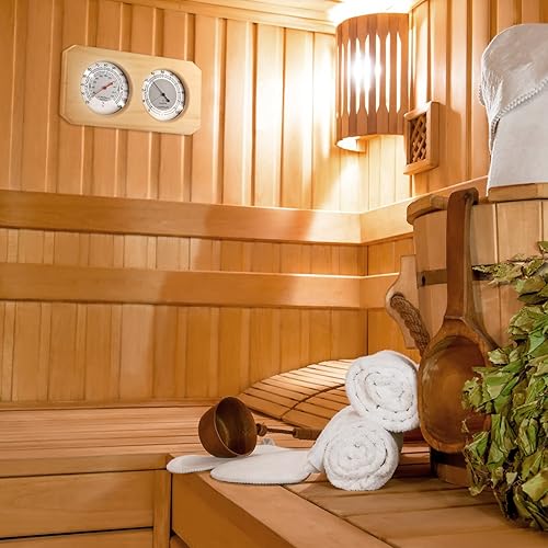 Miniatura 5 de Dyna-Living 2 en 1 Sauna de madera para sauna higrotermógrafo interior Fahrenheit termómetro e higrómetro para hotel o sala de sauna