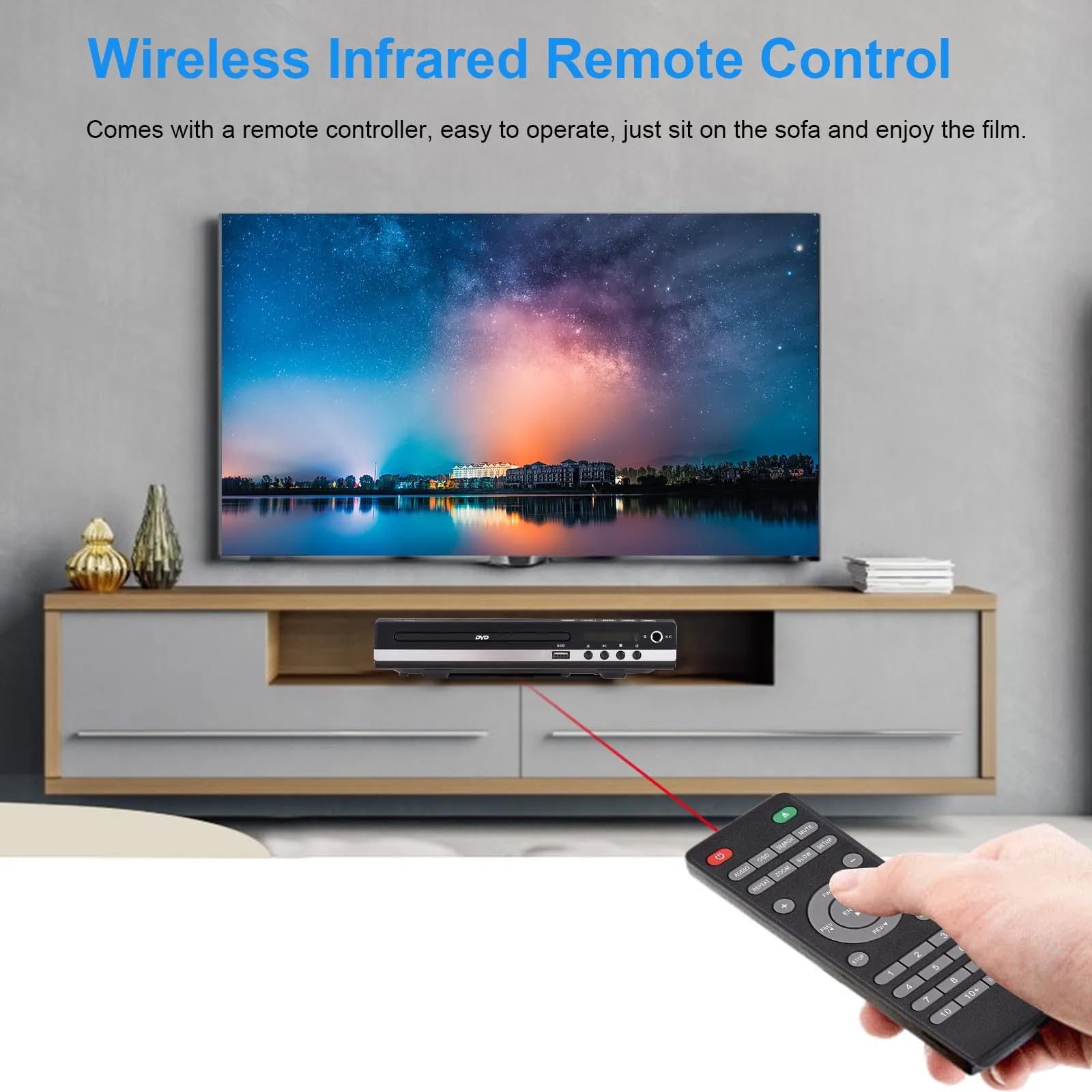 Lettore DVD per TV Home CD con telecomando 1080P HD Compact Player All Region Free HDMI e RCA cavi ingresso USB, supporto monitor e proiettore, TV nuove e vecchie