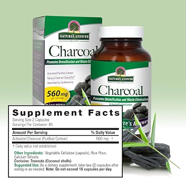 Nature's Answer Activated Charcoal 90-Capsules | Naturally Promotes Detoxification & Waste Elimination | Vegan, Gluten & Alcohol-Free, No Preservatives | Single Count
