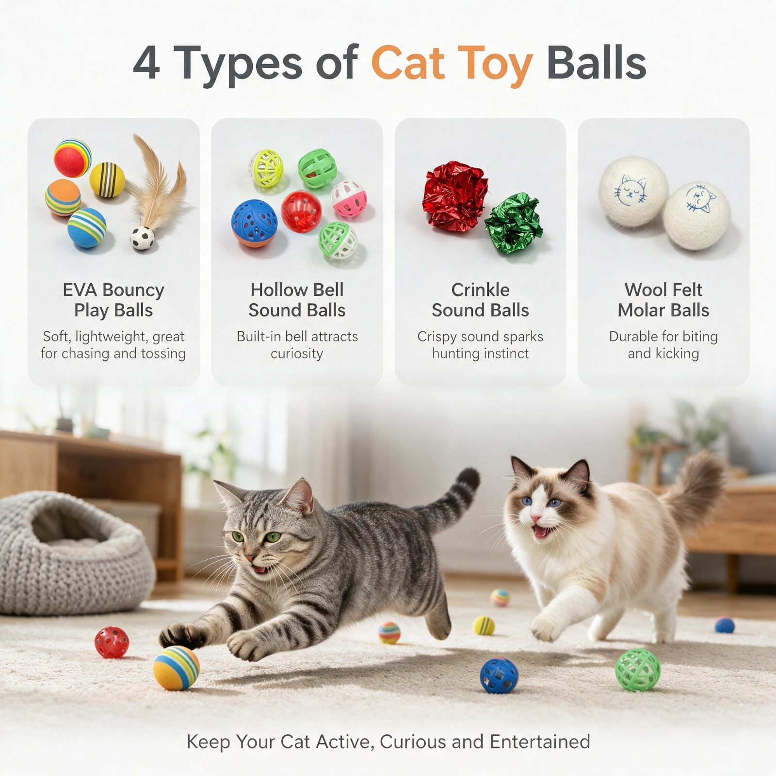 Katzenspielzeug Set für Katzen, Rascheltunnel Katzenangel Bälle