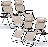Vista 24 de Nestl Zero Gravity - Juego de 4 sillas de patio al aire libre con almohadas y bandejas portavasos, silla de campamento reclinable de malla de acero