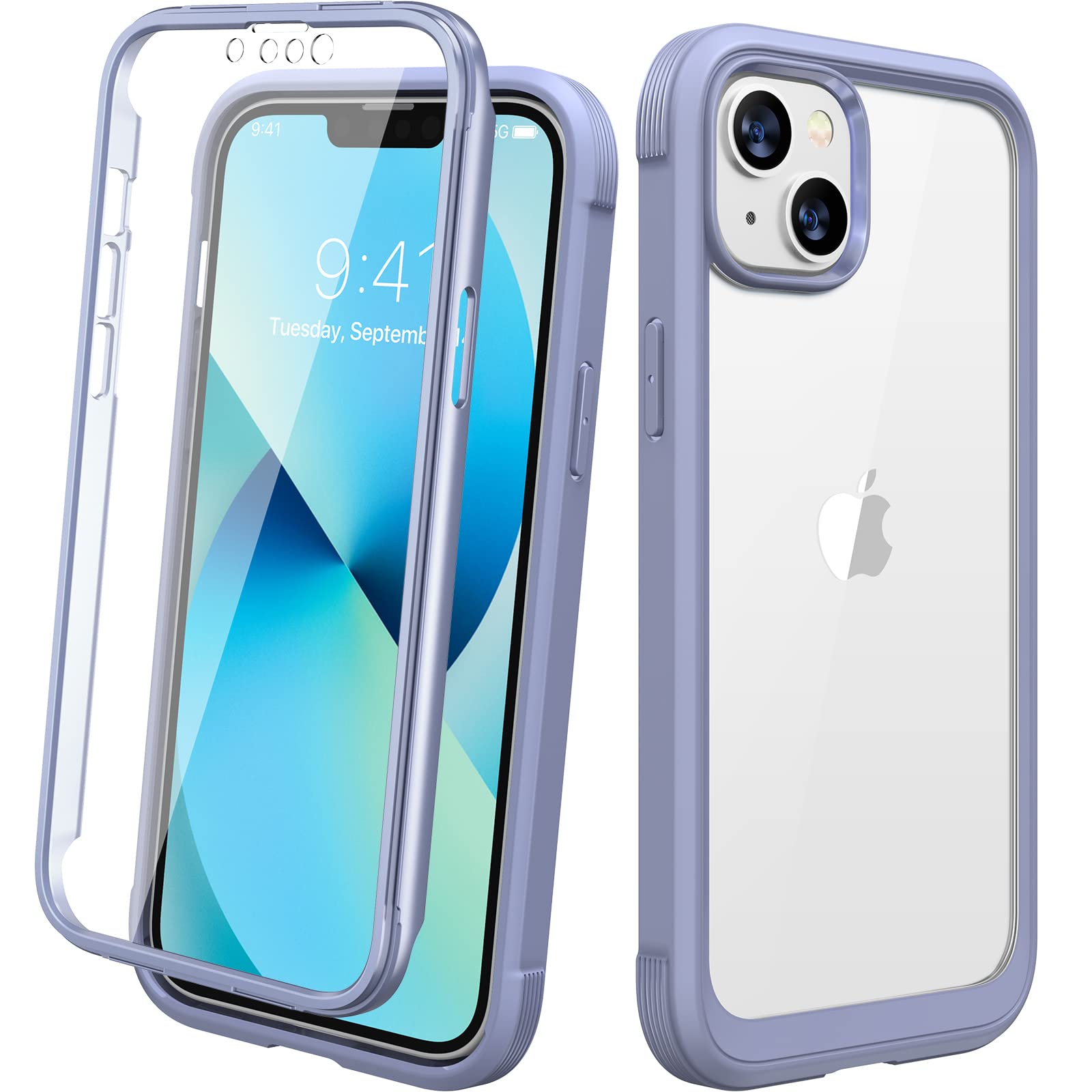 Diaclara Designed for iPhone 13 Case, Full Body Rugged with Built-in Touch Sensitive Anti-Scratch Screen Protector, Soft TPU Bumper Case for iPhone 13 6.1" (Lavender Gray)