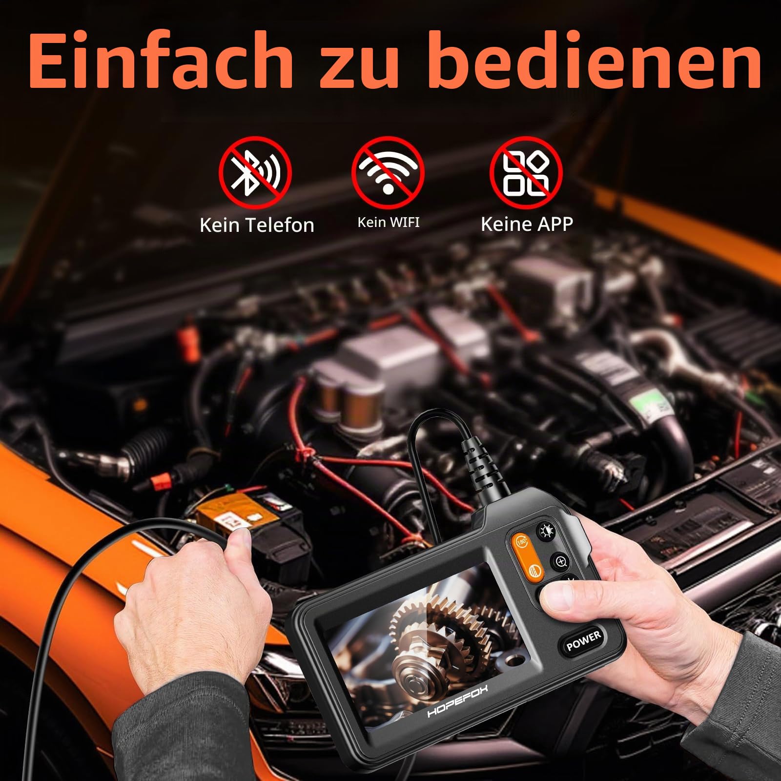 Endoskopkamera mit Licht 5M, Hopefox 1080P HD Industrie Endoskop Kamera mit 8 LEDs, 4,3 Zoll IPS Bildschirm Inspektionskamera, 8mm IP67 Wasserdicht Kanalkamera Rohrkamera