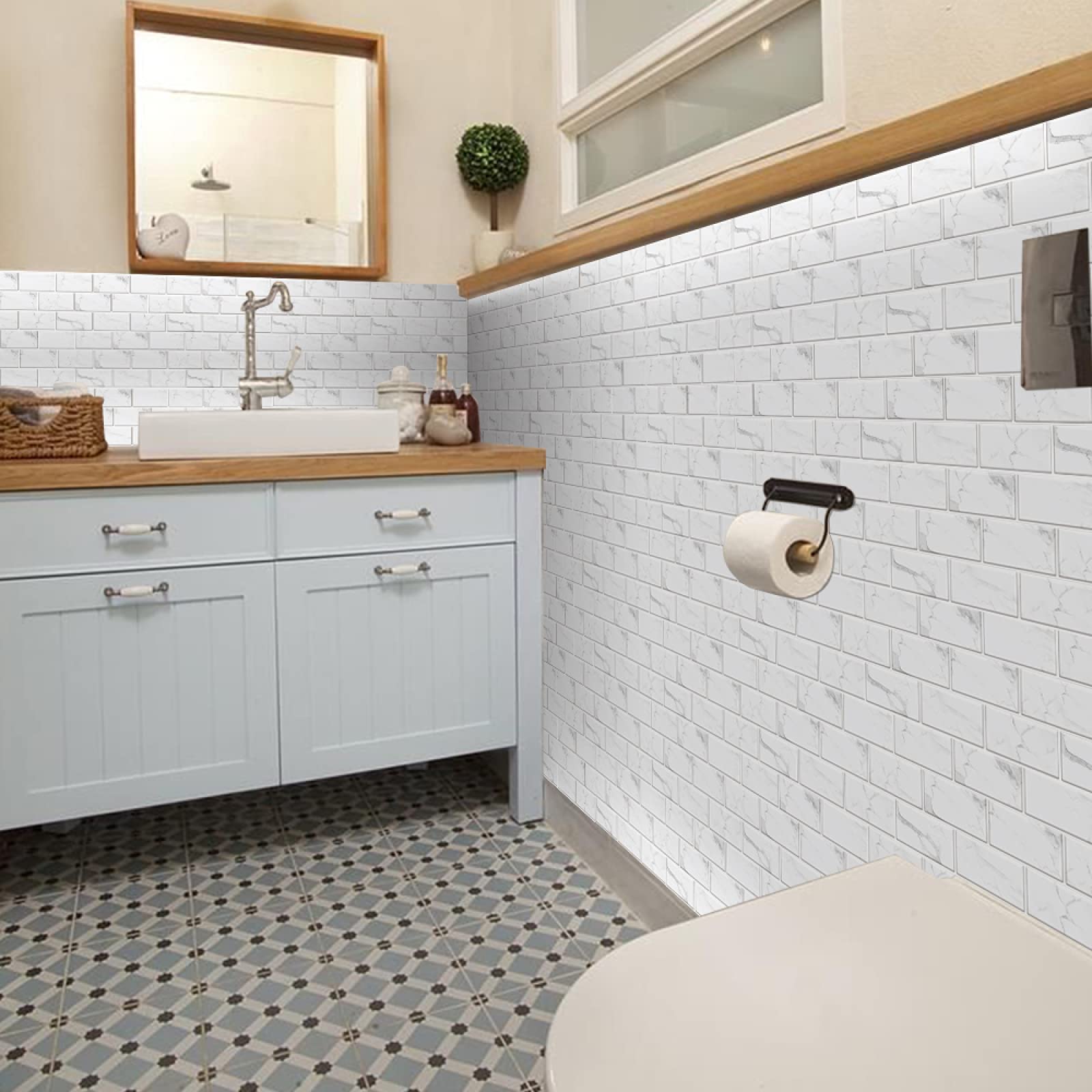 Adesivi per piastrelle in mattoni blu per bagno e cucina in vinile impermeabile su piastrelle backsplash autoadesivi, per trasferimenti di piastrelle e adesivi per soggiorno, 30 x 15 cm (12 fogli
