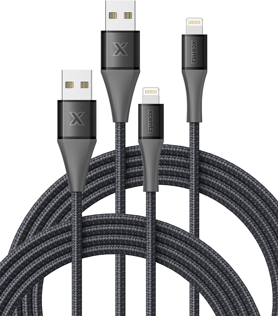 iPhone Charger 3ft 2 Pack Xcentz, Apple MFi Certified Lightning Cable High-Speed Braided Nylon iPhone Cable Premium Metal Connector for iPhone 11/11 Pro/Max/X/XS/XR/XS Max, iPad Pro/Mini/Air, Black