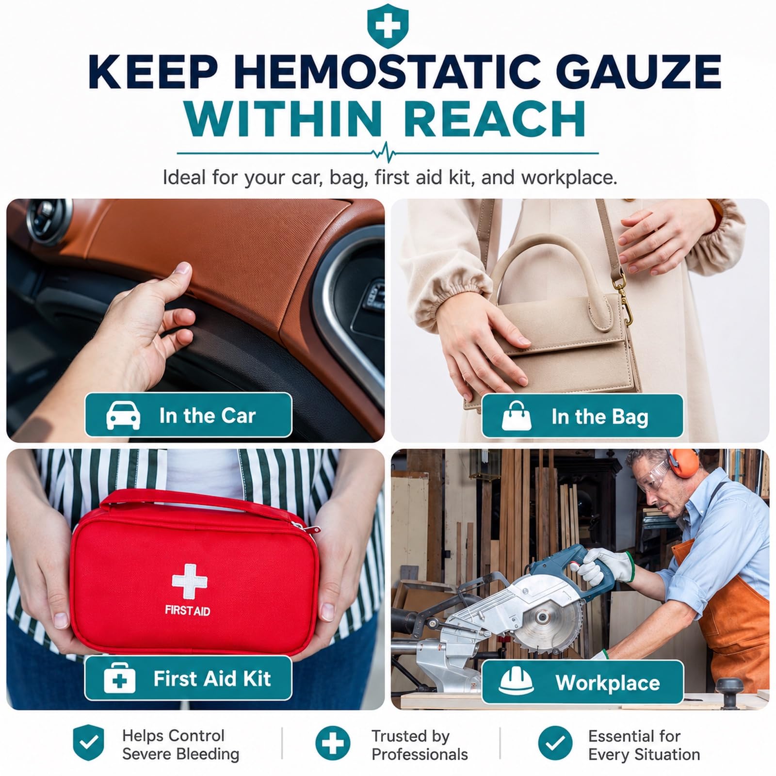 Quick Clot Gauze, kit avanzado de primeros auxilios para detener el sangrado de combate, gasa hemostática flexible, parada de sangrado más rápido, embalaje médico de heridas, suministros de kit de