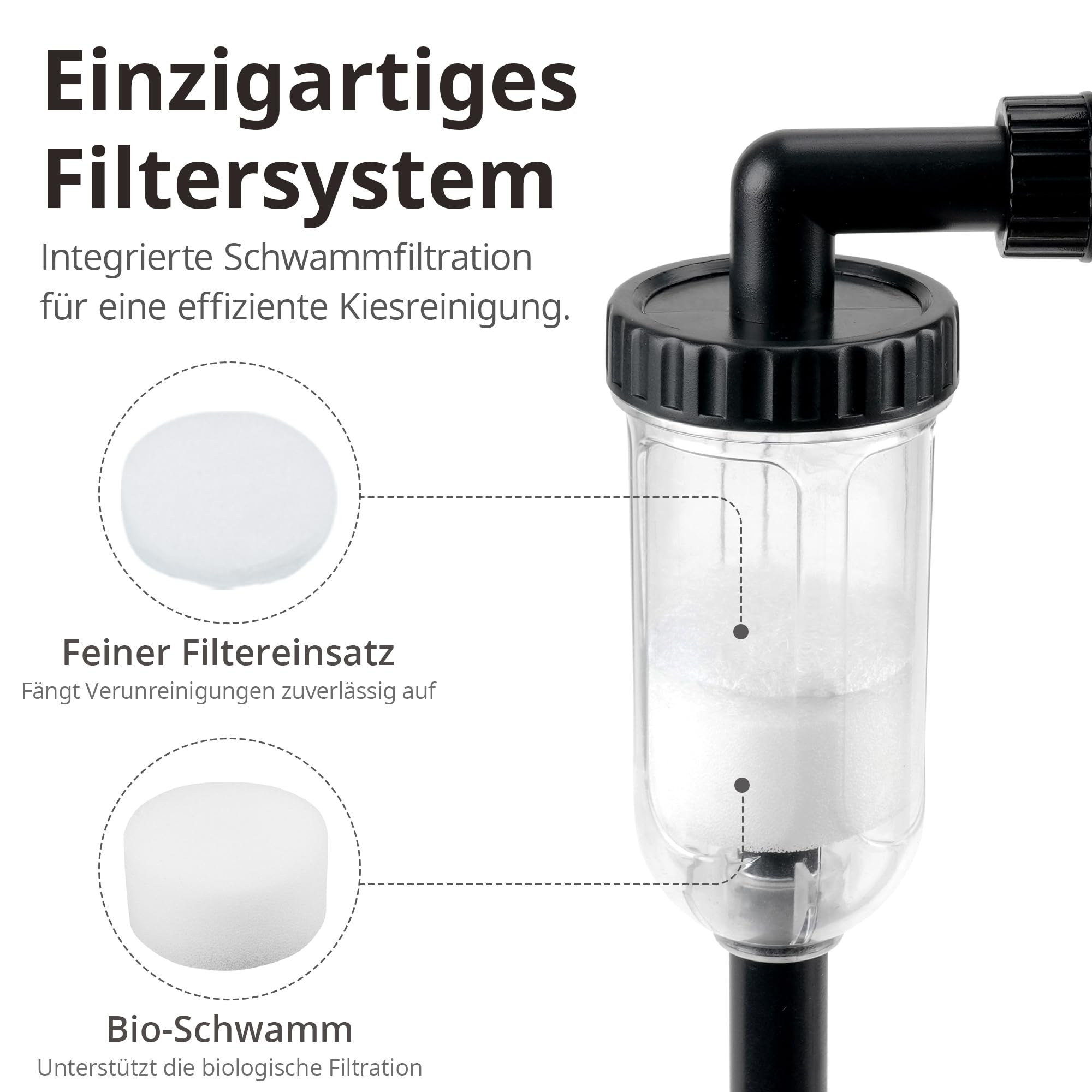 NICREW 3-in-1 Mulmsauger Elektrisch, Aquarium Reiniger für Kies und Sand mit Wasserwechsel, Zubehör für Mittelgroße und Große Aquarien, 16 W, 800 L/H