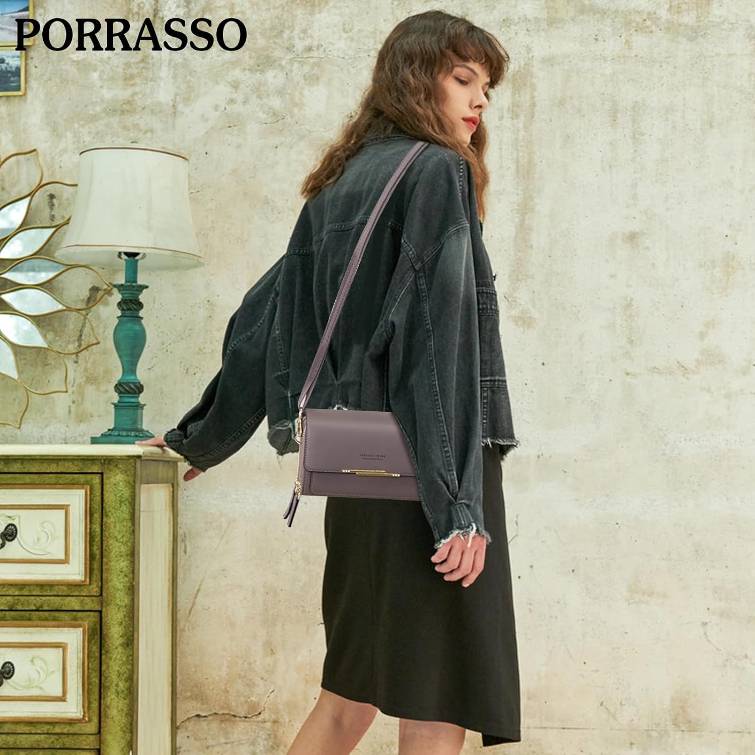 PORRASSO Women's Wallet Crossbody Phone Bag Shoulder Bag Clutch Purse Bag PU Wallet for Party Wedding Travelling Grey - Image 2