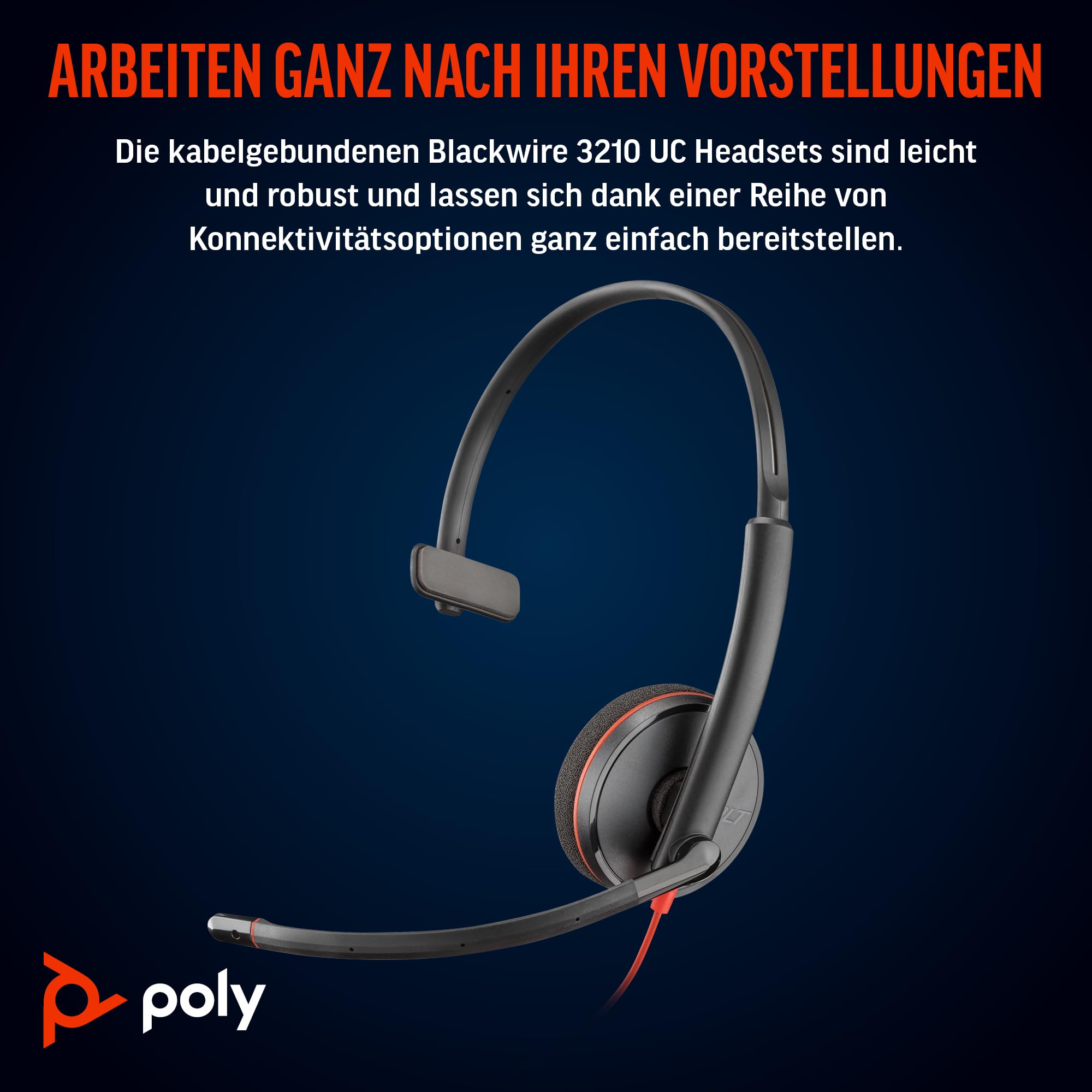 Schnurgebundenes USB-C-Headset Poly Blackwire 3210 – Noise Cancelling-Mikrofon – Ein-Ohr-Design – Verbindung mit PC/Mac über USB-C oder USB-A – Kompatibel mit Teams, Zoom