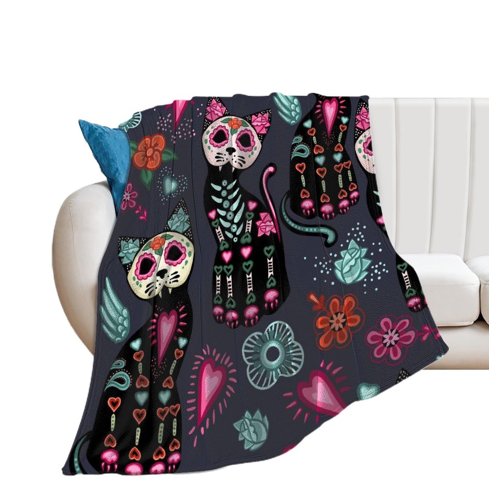 Couverture polaire chaude et douce à motif fleuri pour vos soirées canapé