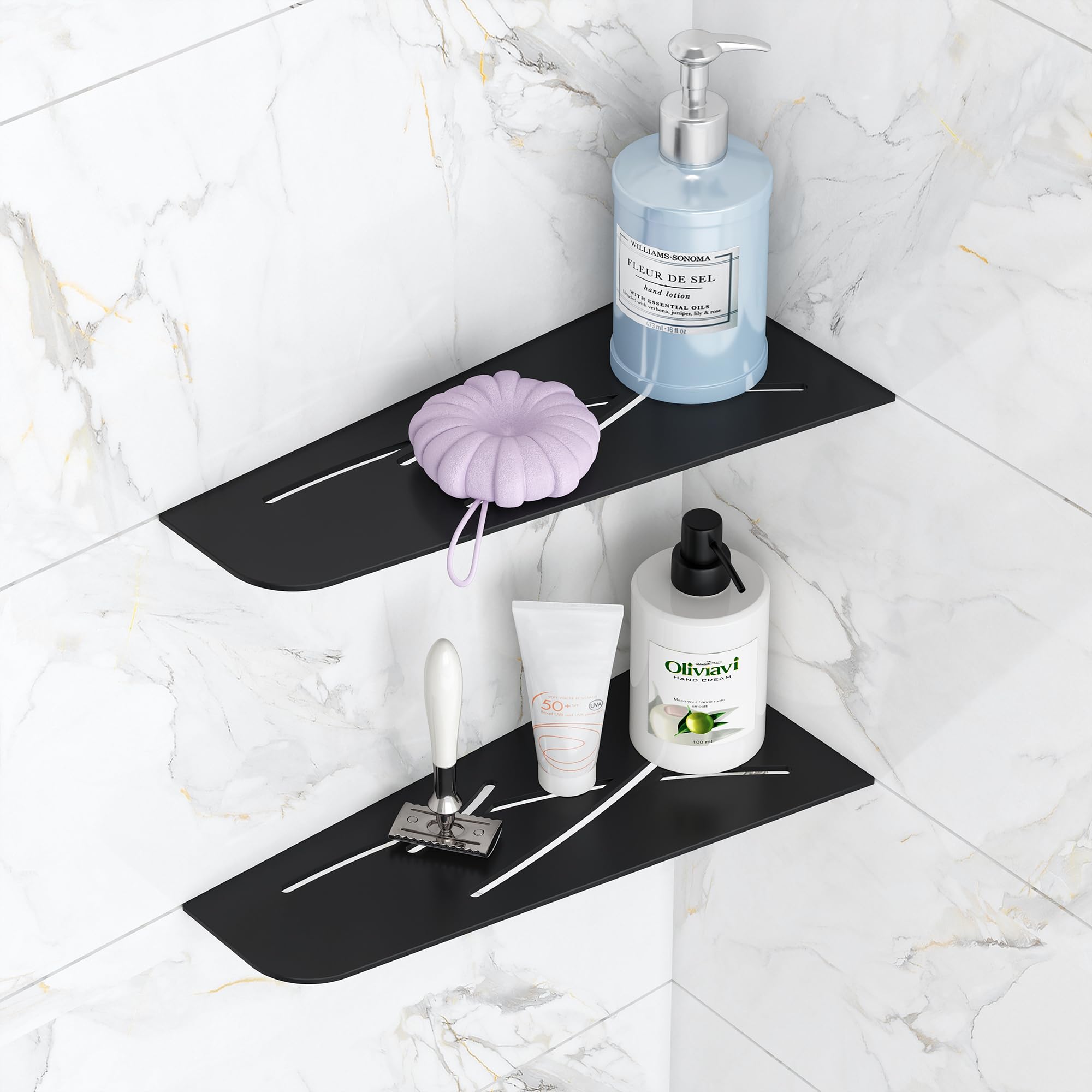 Qeke Shower Corner Shelf 304 Stainless Steel 12" Corner Shelf Bathroom Shampoo Holder for Shower Floating Corner Shelf for Wall, No Drilling, Matte