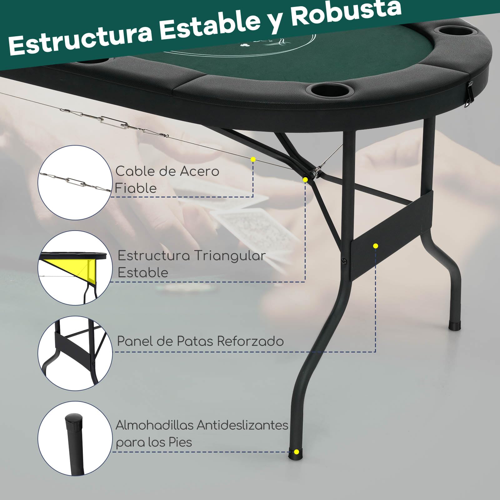 GOPLUS Mesa de Póker para 8 Jugadores, Juego de Cartas Plegable de 182 cm con 8 Portavasos de Metal, Barandas Acolchadas, Blackjack Texas Hold'em para Casa, Fiestas (Verde)