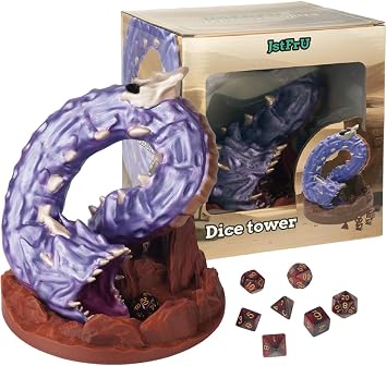 Purple Worm Dice Tower with 7pcs Dice for TRPG -DND COC D&D -Dungeons and Dragons Hand Painted Color Tabletop Role Playing Game Rolling Tower with Tray