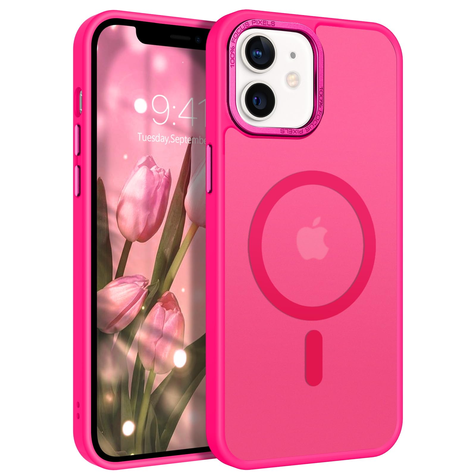 GaoBao für iPhone 12 Hülle, iPhone 12 Pro Hülle [Kompatibel mit MagSafe] Durchscheinende Matte Magnetische Stoßfeste Anti-Fingerabdruck Schutzhülle, Handyhülle iPhone 12/iPhone 12 Pro, Rose Rot