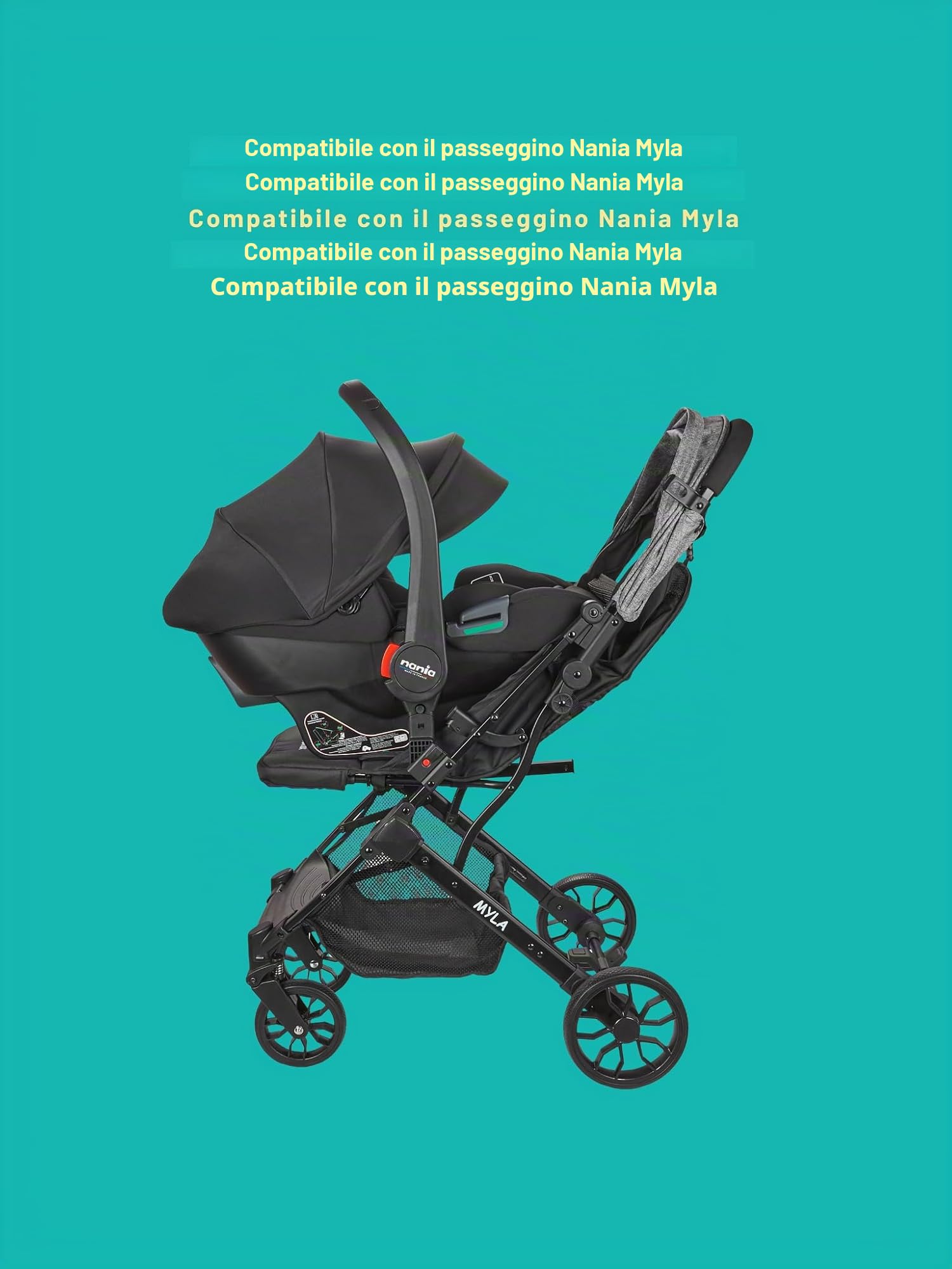 NANIA Rimini, seggiolino auto per bambini, 40-87 cm, R129 i-Size, dalla nascita a 13 kg, scafo Gruppo 0+, poggiatesta regolabile, protezione laterale, inserto lombare e riduzione, base isofix o