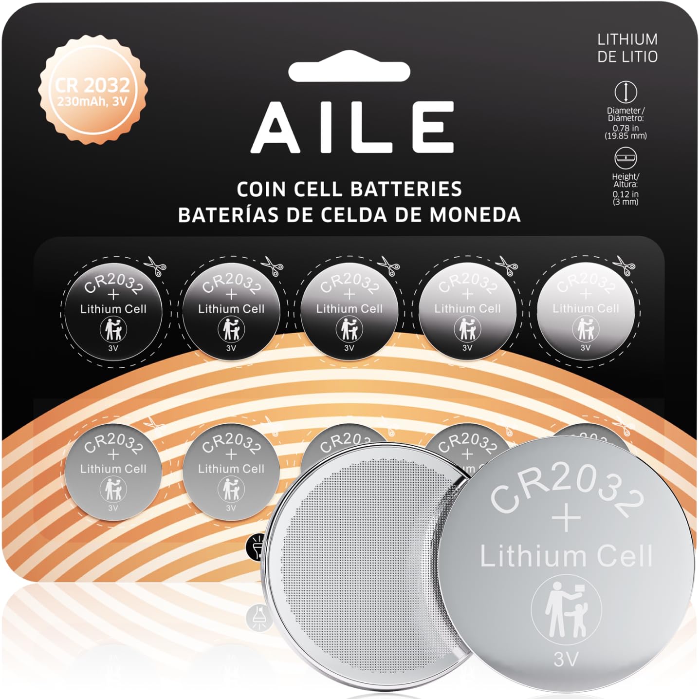 AILE CR2032 Battery for Key Fobs: 3v Coin Batteries 10 Pack Long - Lasting for Remote Controls - Watches - Reliable Performance - Child-Secure Packaging