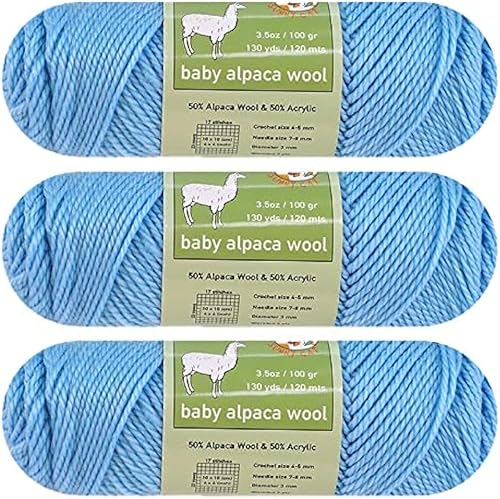 Hilo de mezcla de lana de alpaca bebé, peso peinado, 3 madejas (3.53 onzas por cada una) Art Crafts Crochet and Knitting Sunny Cat Premium Brand