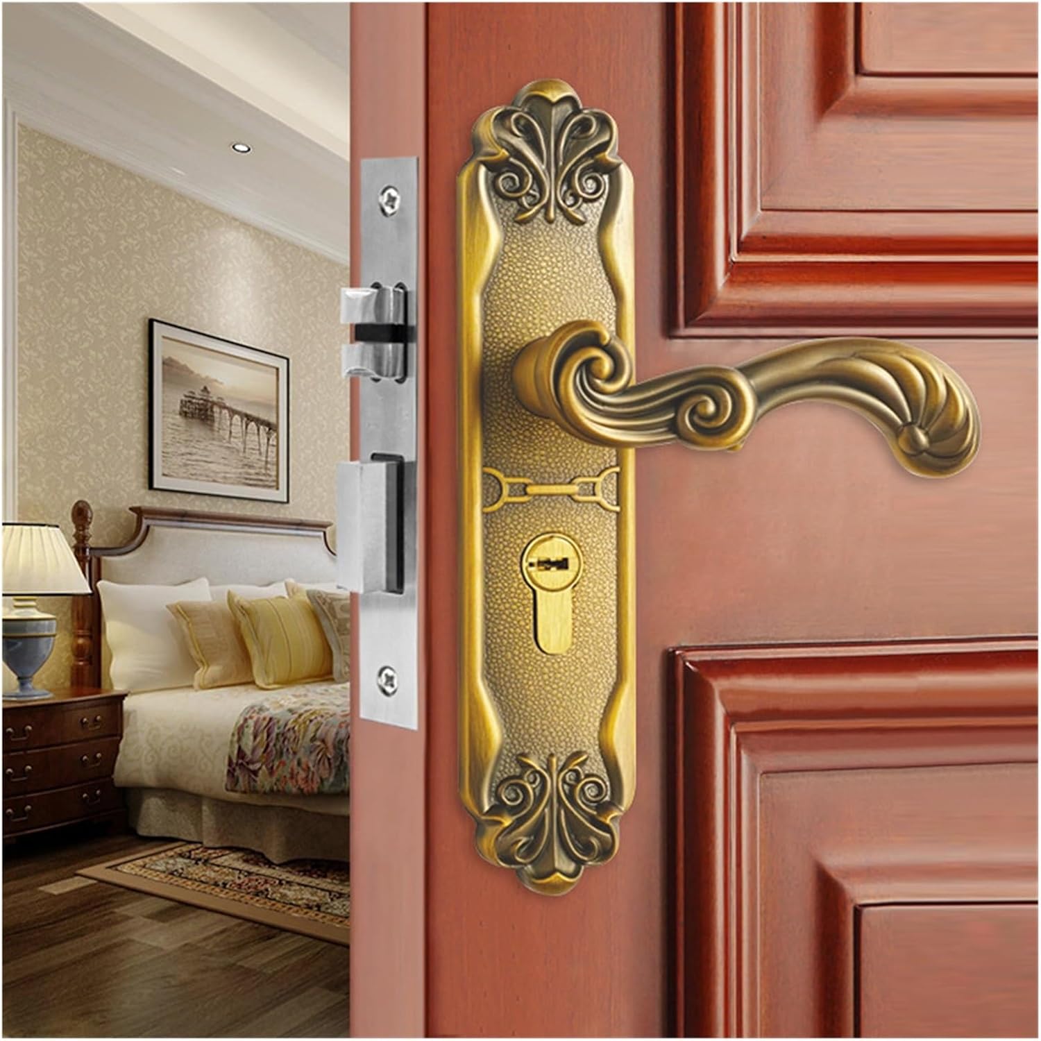 FB3888 zinc Alloy Indoor Mechanical Lock Office Door Split Lock Handle Type Household Lock(Bronze)