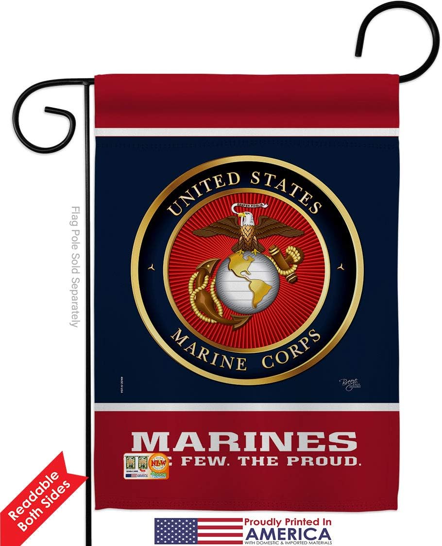 Marine Corps Proud Garden Flag Set Wall Holder Armed Forces USMC Semper Fi United State American Military Veteran Retire Official Small Gift Yard House Banner Double-Sided Made In USA 13 X 18.5
