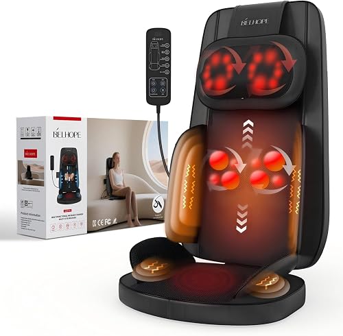 YOSSMO Shiatsu Neck and Back Massager for Pain Relief Deep Tissue, 8D Kneading Massage Chair Pad with Heat, Home Office, Relaxation Gifts for Men Women