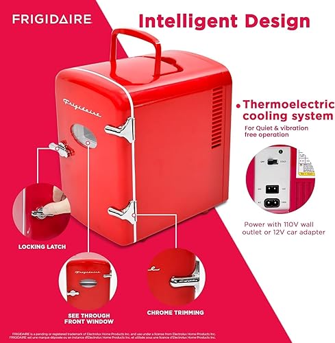 Miniatura 4 de Frigidaire Mini refrigerador personal retro para refrigerador con capacidad para 6 latas4 litros, cable de alimentación de CA y adaptador de coche
