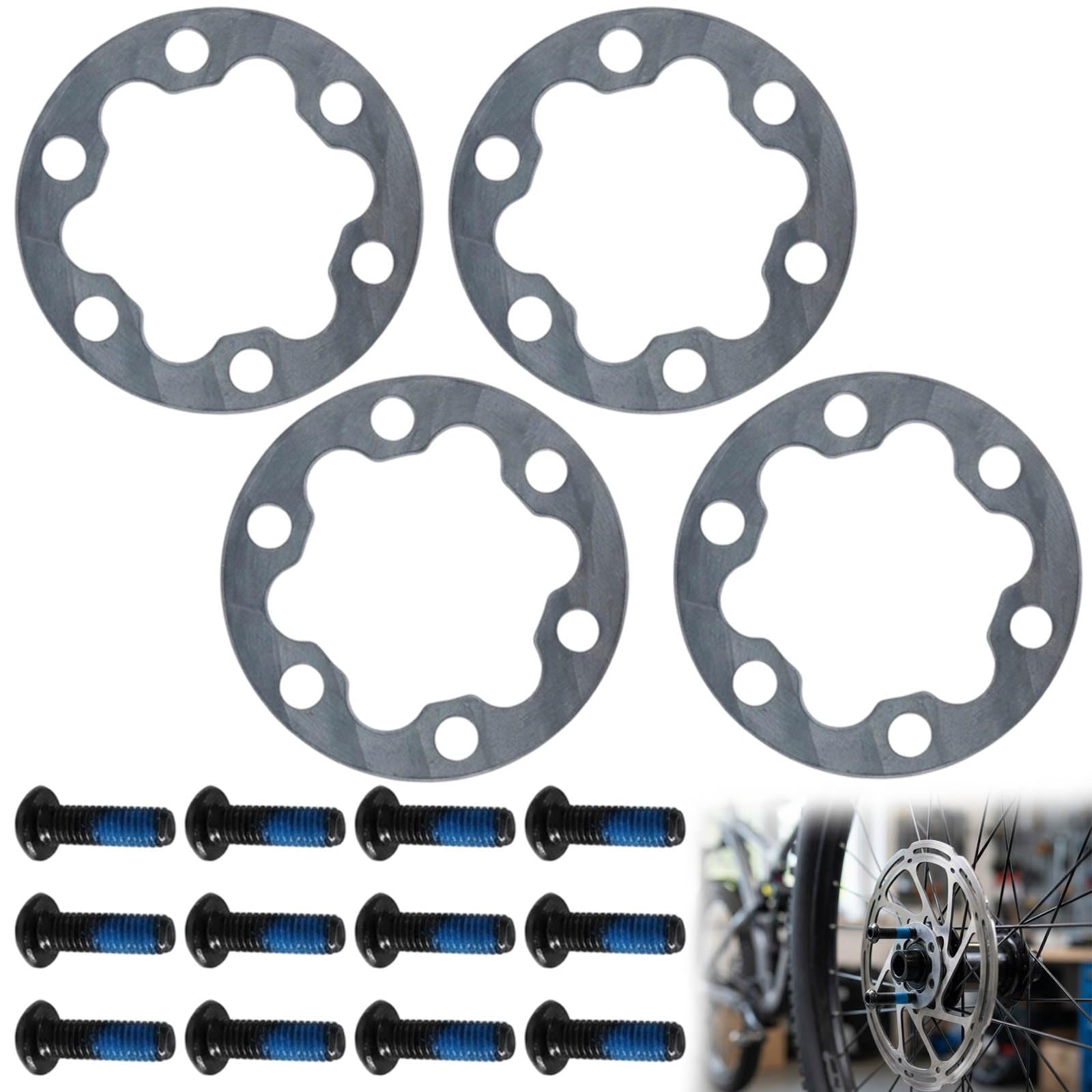 Disc Brake Spacer, Brake Discs and Pads, 4 Spacers with 12 Extended Screws, Ideal for E-Bike Conversion Kit and Bicycle Maintenance, Compatible with Standard Brake Systems, Dimensions 16x5mm and 55.4x