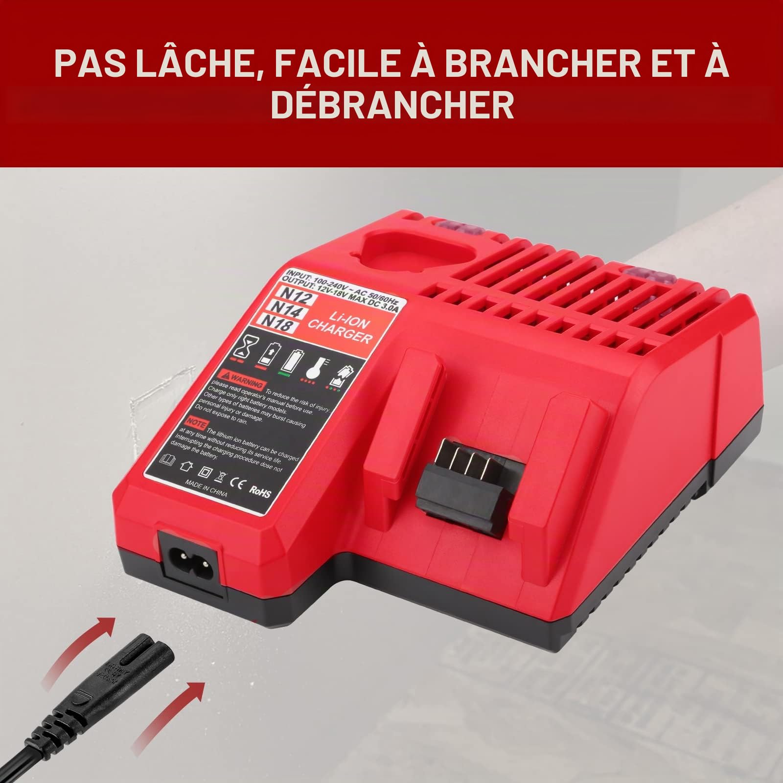 Chargeur de Remplacement 12-18V Milwaukee N-18-18C MIL-N-18-CH01 | N-18-18C MIL-N-18-CH01 48-59-1812 N14