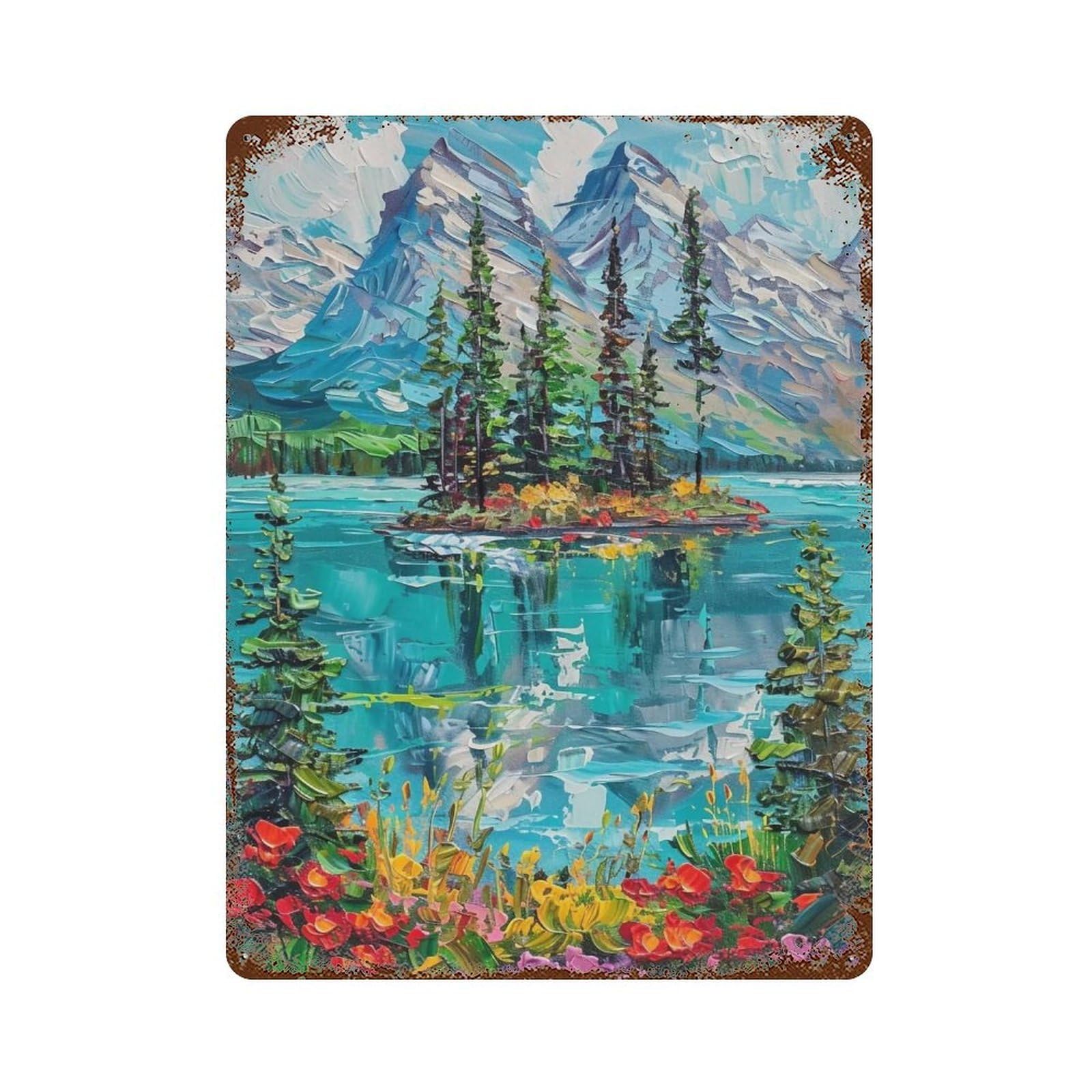 HDURYEYRYY Wildflower Alpine Lake 04 Wall Retro Iron Vintage Art Metal Tin Sign Poster Modern Home Cofffee Club Art Bar Shop Decor Style 40x30cm