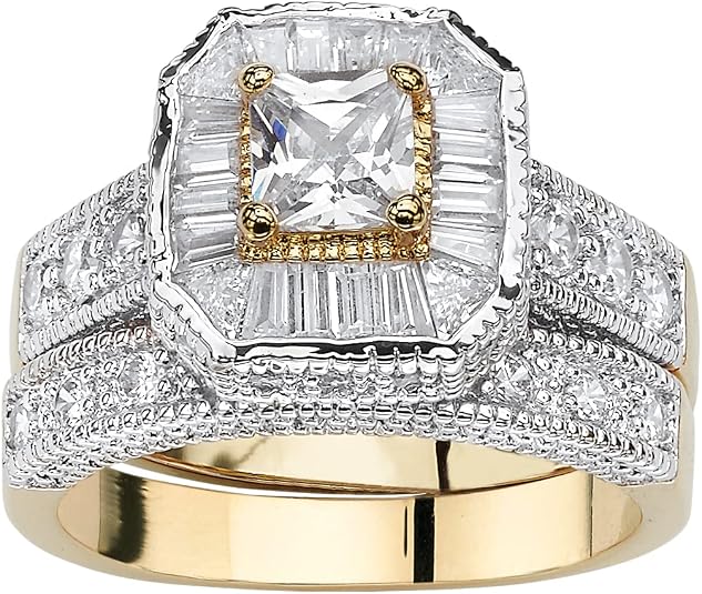 Palm Beach Jewelry White Cubic Zirconia Two-Tone 14k Gold-Plated Vintage-Style 2-Piece Bridal Ring Set: Buy Online at Best Price in UAE