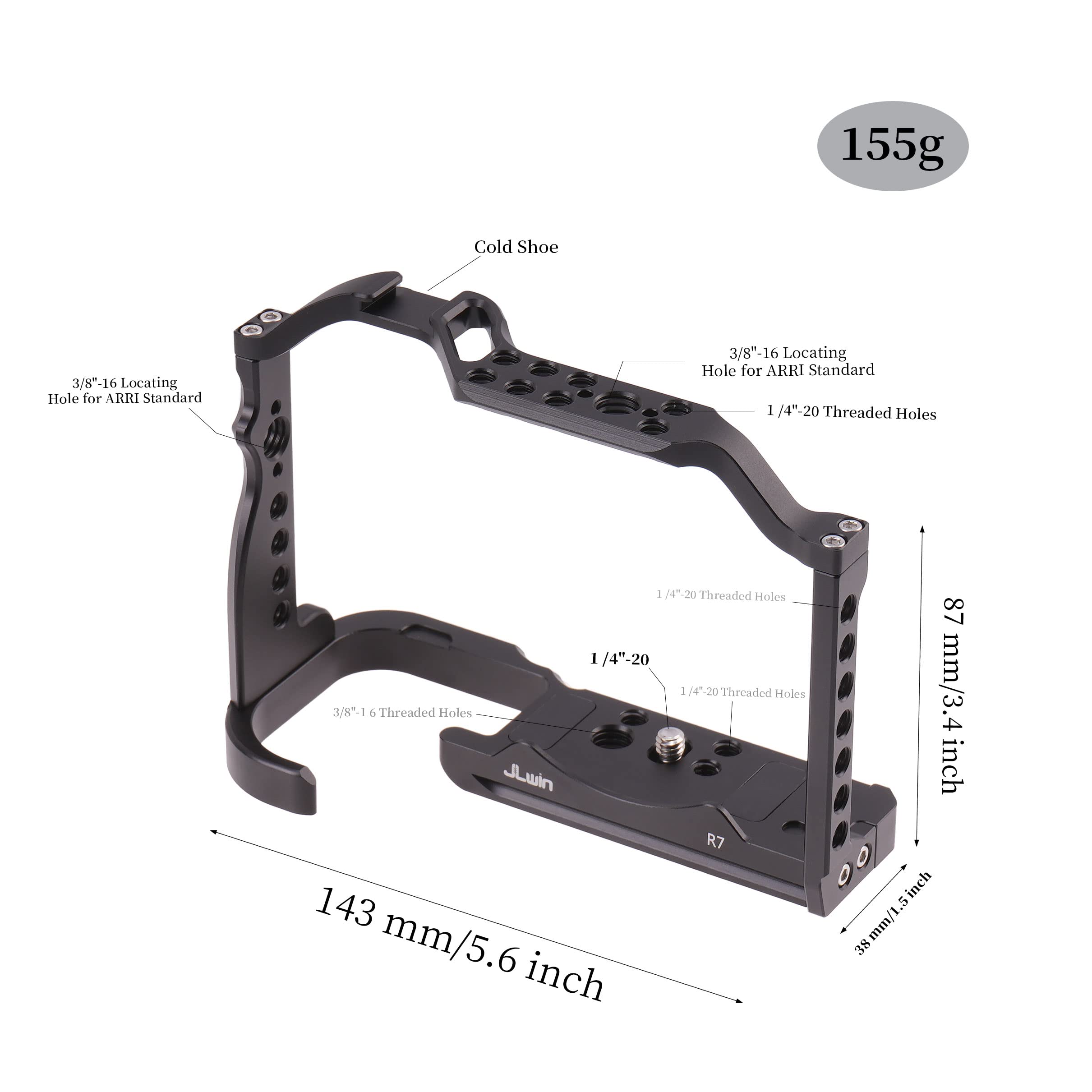 EOS R7 Cage, Hersmay Aluminium Kamerakäfig Camera Cage für Canon EOS R7 spiegellose Kameras, Vlogging Video Dreharbeiten Filmmaking Rig Stabilizer mit 1/4" Befestigung und 3/8" Arri Aufnahmebohrung